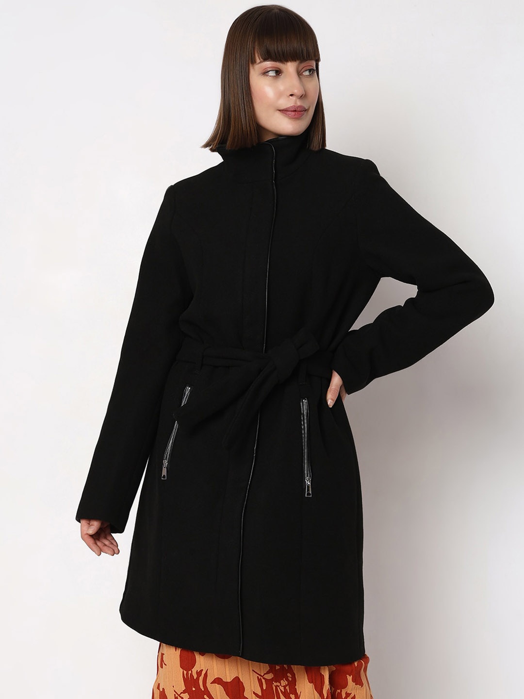 

Vero Moda Mock Collar Single Breasted Overcoat, Black