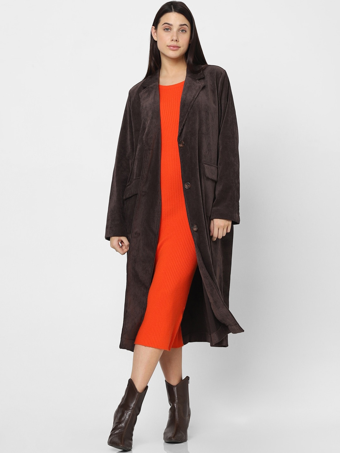 

Vero Moda Notched Lapel Single Breasted Overcoat, Coffee brown