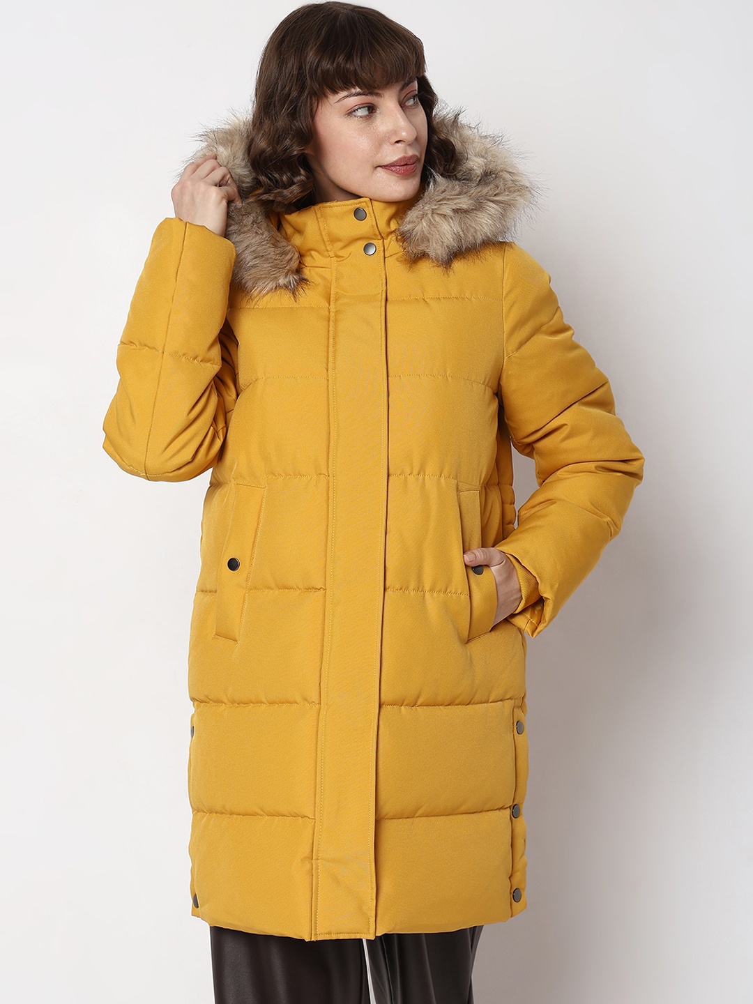 

Vero Moda Hooded Faux Fur Trim Parka Longline Jacket, Yellow