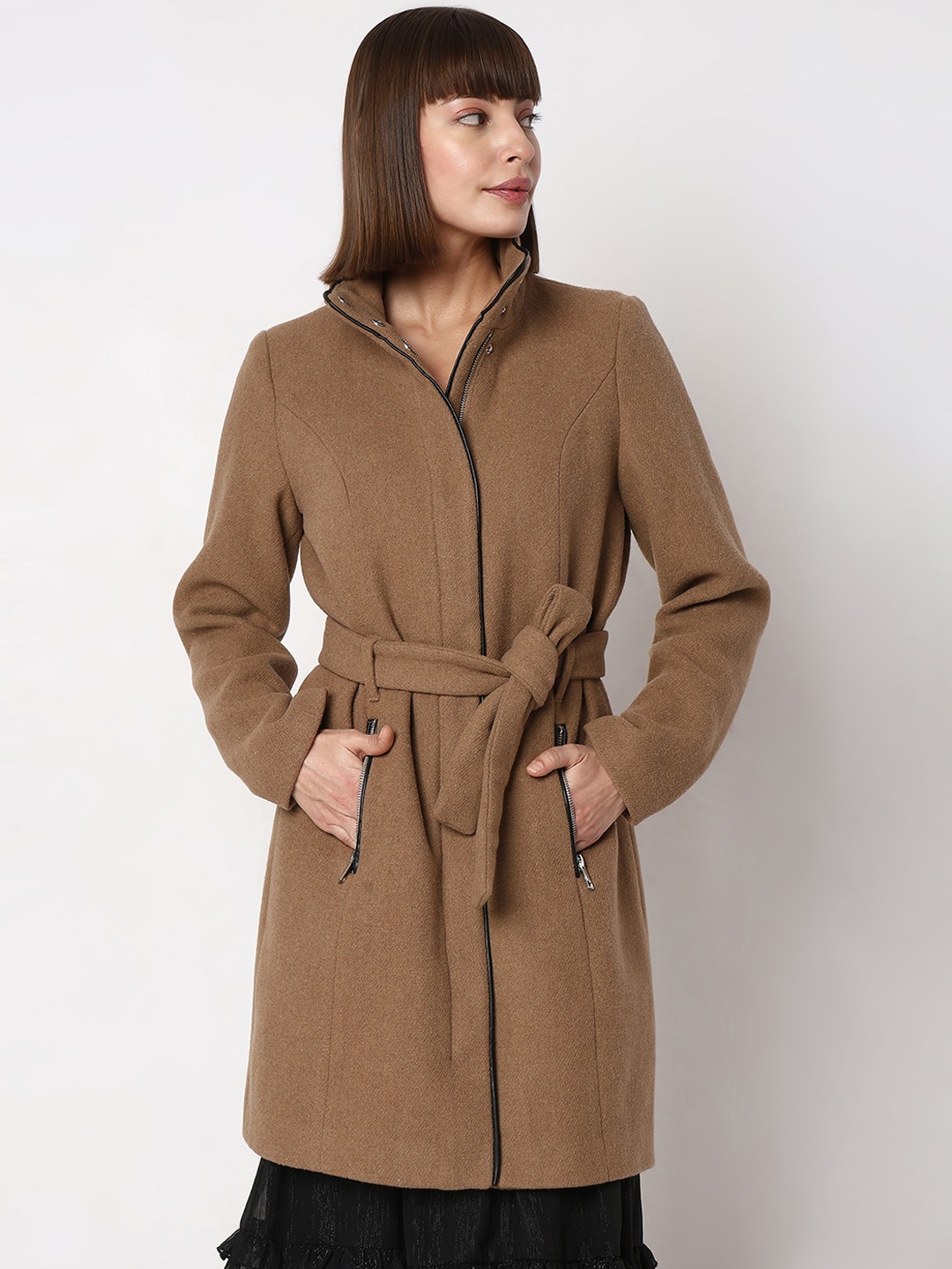 

Vero Moda Mock Collar Trench Coat, Brown