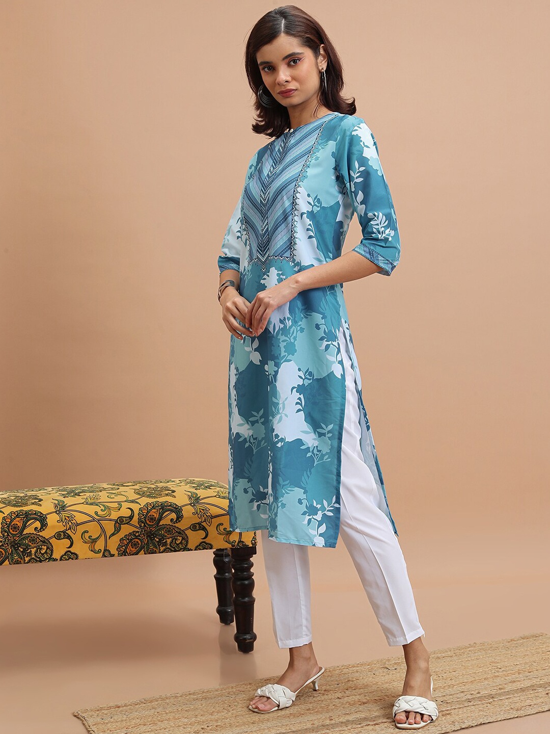 

KETCH Ethnic Motifs Printed Straight Kurta, Blue