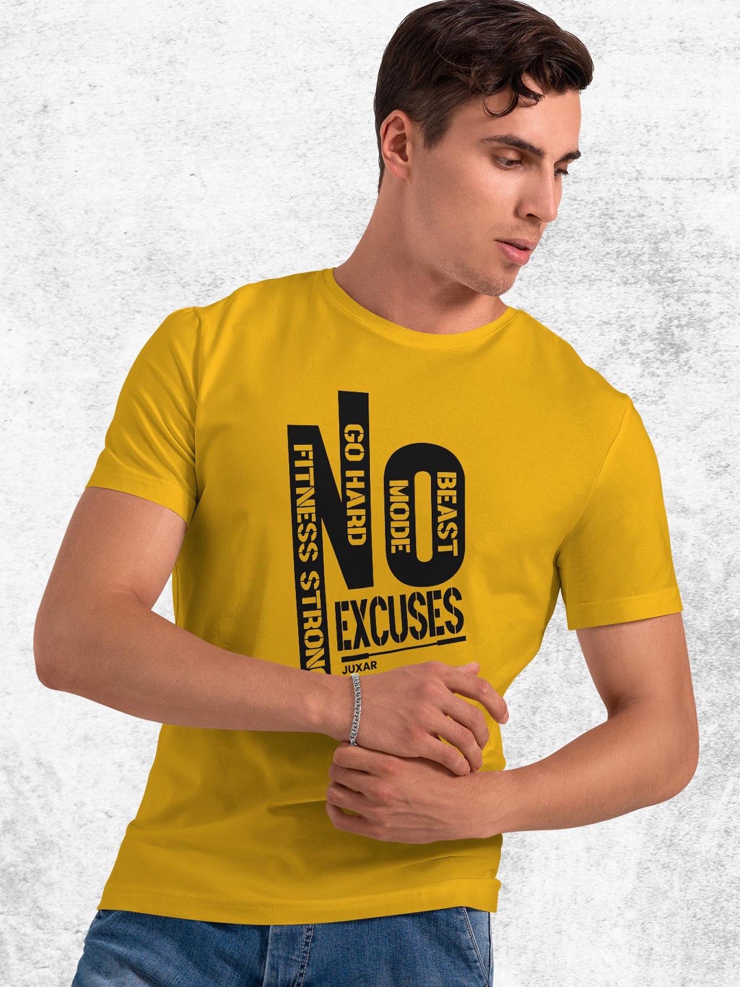 

Juxar Typography Printed Cotton T-shirt, Yellow