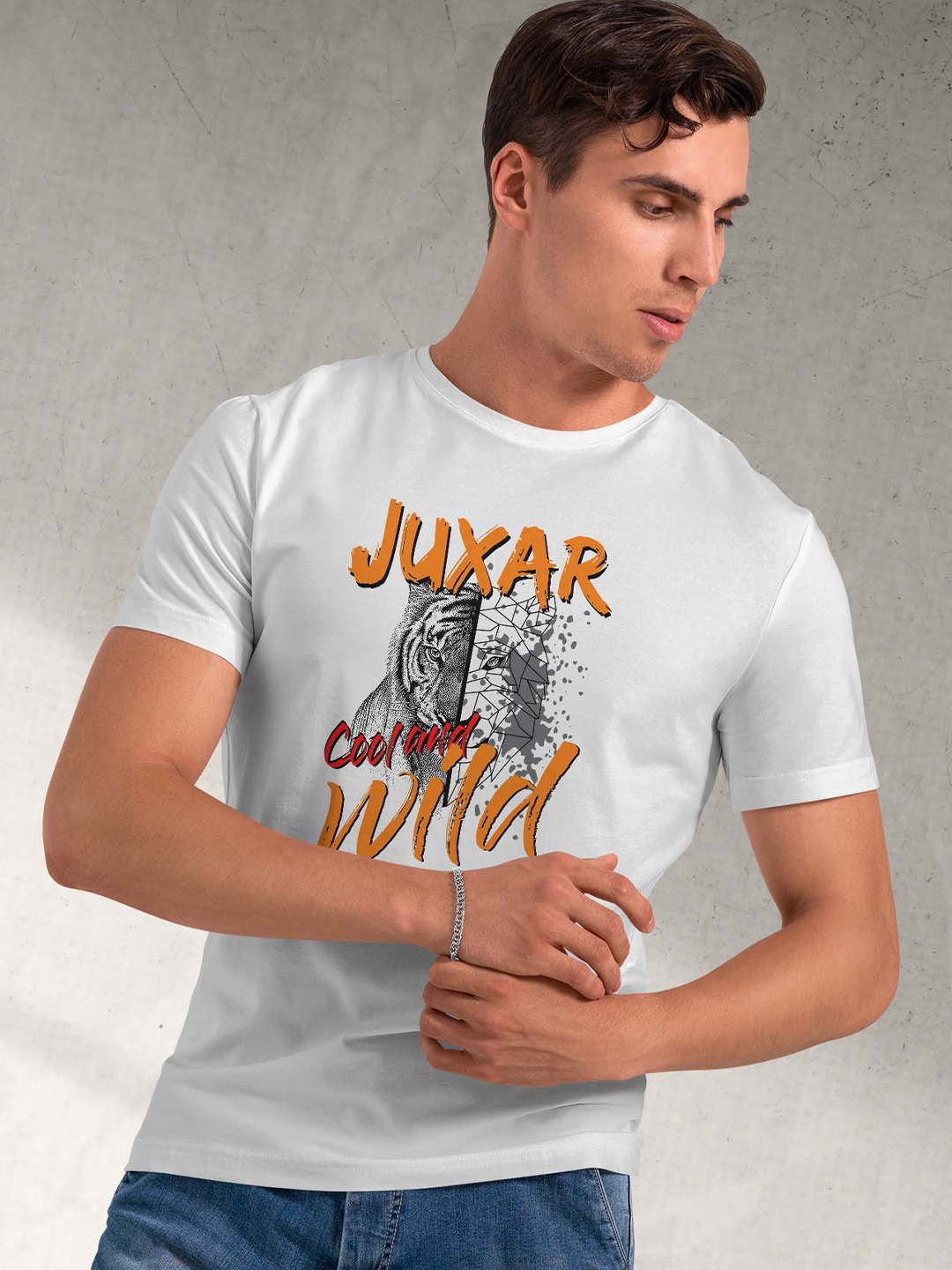 

Juxar Typography Printed Cotton T-shirt, White