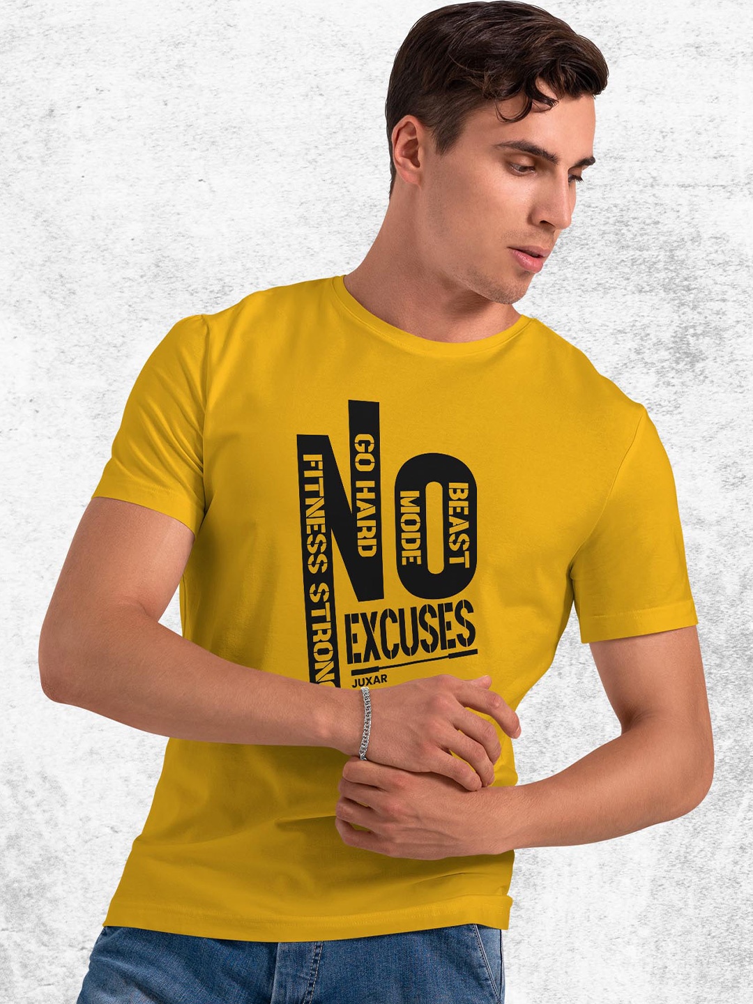 

Juxar Typography Printed Cotton T-shirt, Yellow