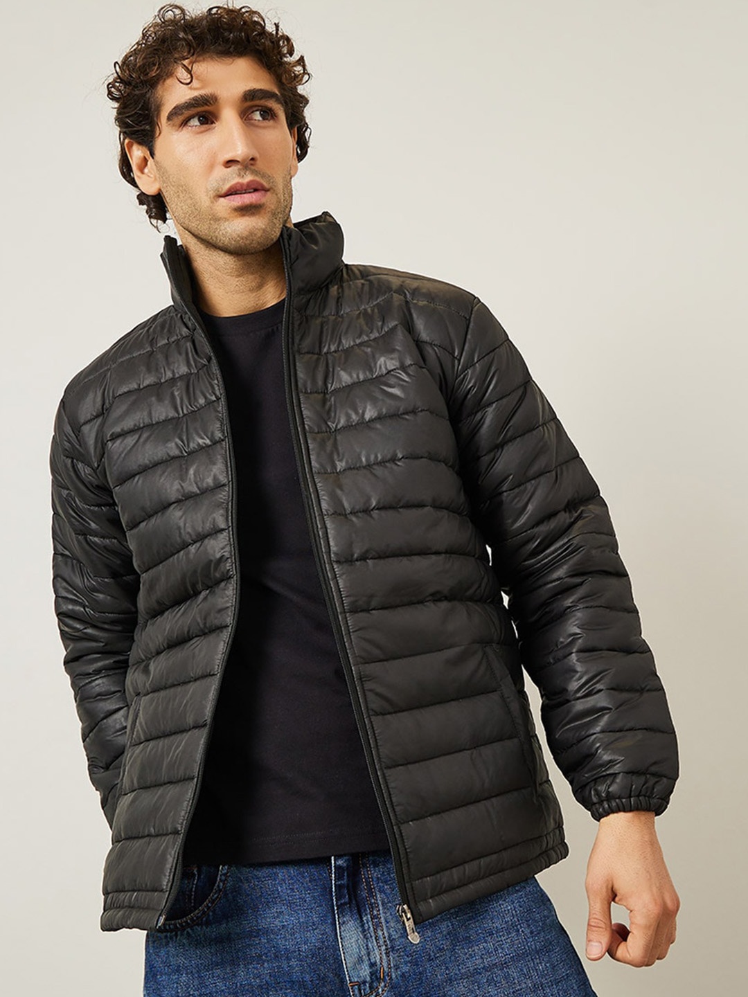 

Styli Mock Collar Puffer Jacket, Black