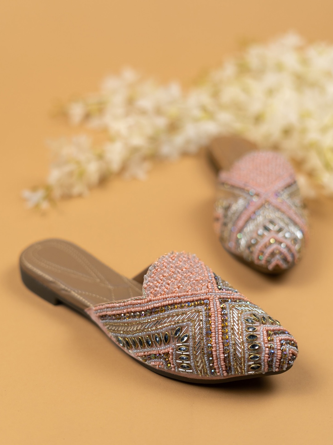 

THE WHITE POLE Embellished Ethnic Mules, Pink