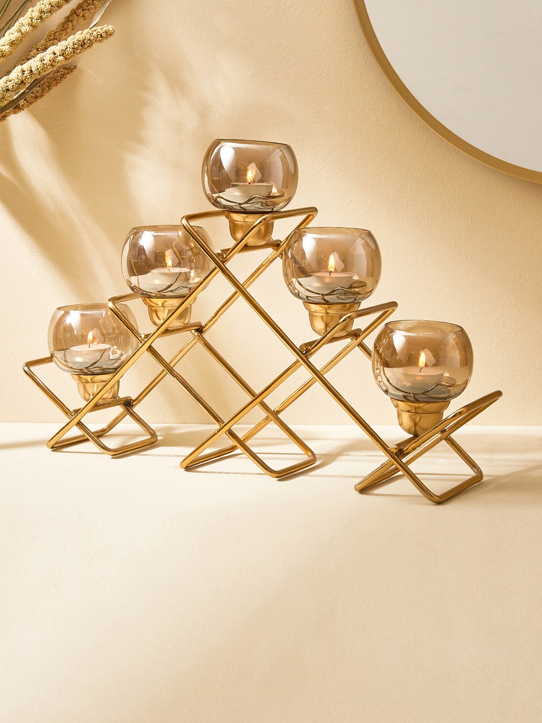 

Home Centre Gold Toned 5-Pieces Textured Decorative Festive T-light Candle Holders