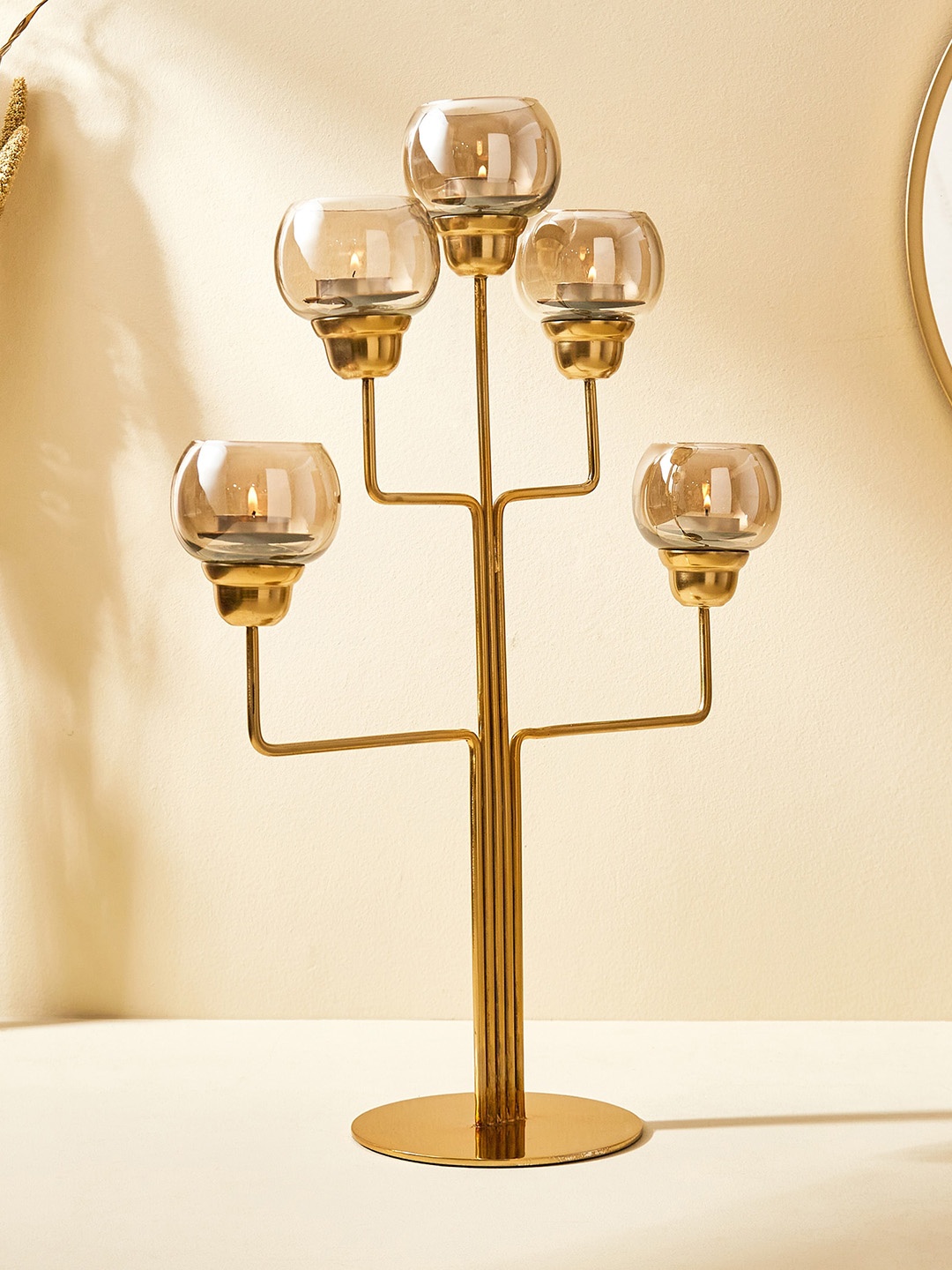 

Home Centre Brown Glass Multi T-Light Holder, Gold