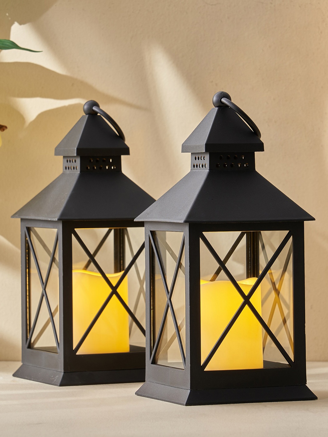 

Home Centre Black 2-Pieces Plastic Hanging Lanterns With LED Candles