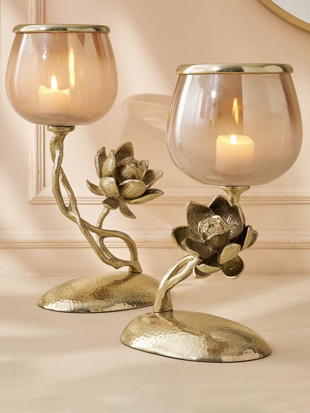 

Home Centre Aluminimum & Glass Candle Holder, Gold