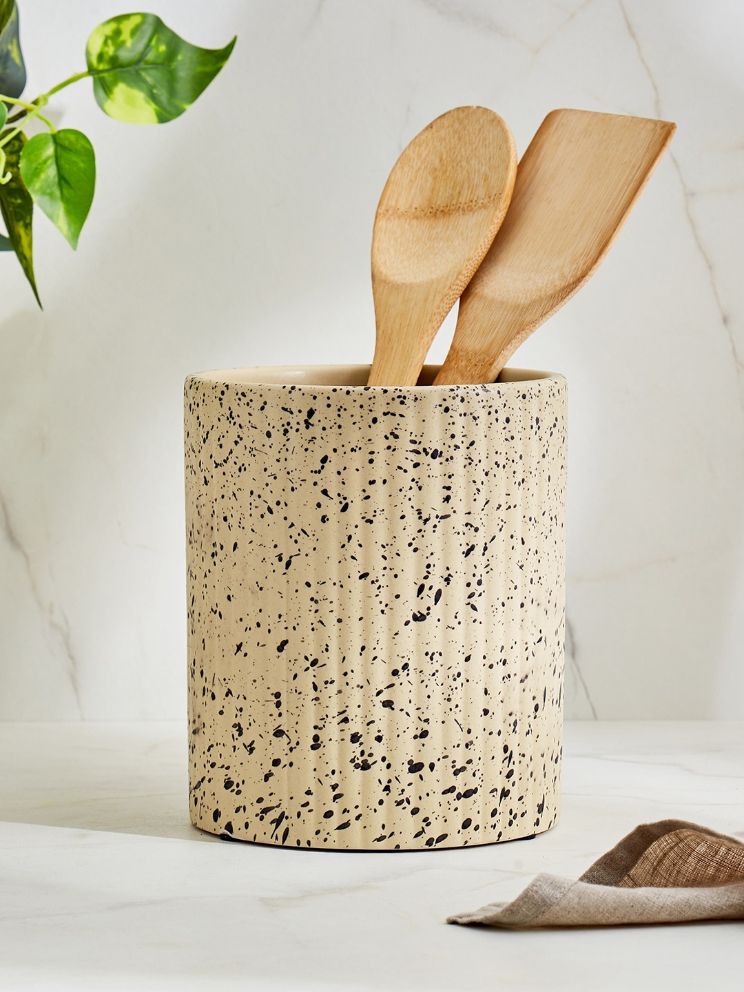 

Home Centre Abstract Printed Stoneware Utensil Holder, Beige