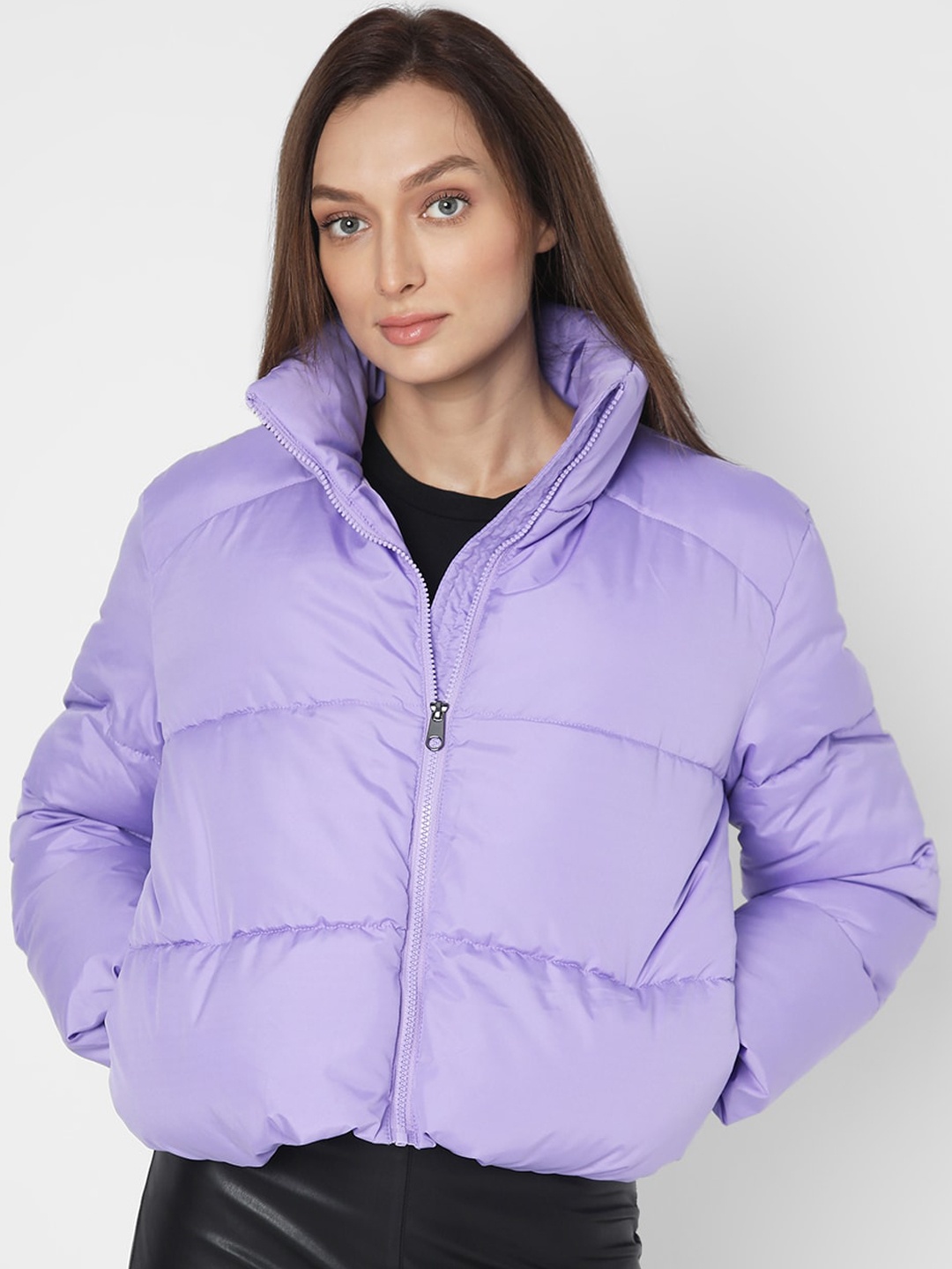 

Vero Moda Mock Collar Crop Puffer Jacket, Purple