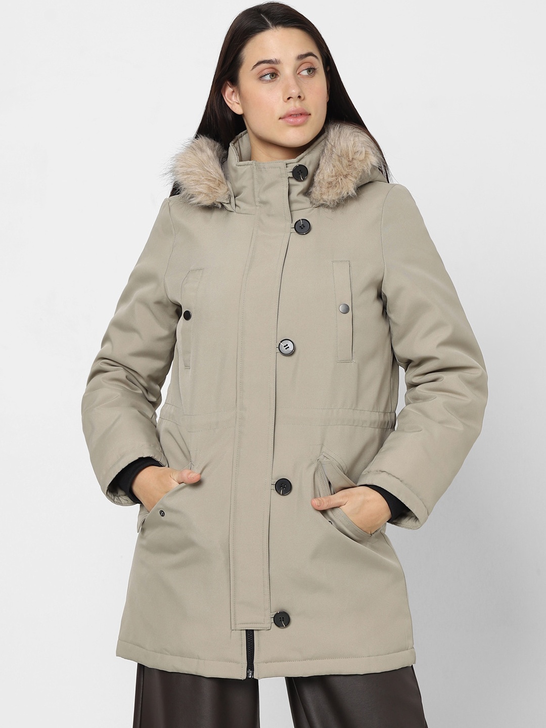 

Vero Moda Faux Fur Trim Detail Hooded Longline Parka Jacket, Beige