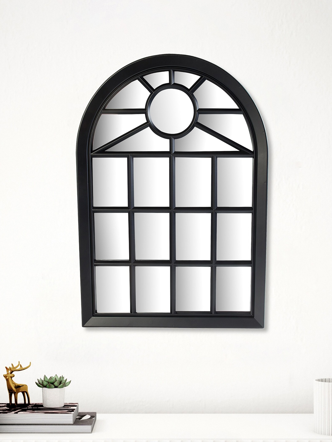 

Home Centre Reflection Mansion Black Window Decorative Wall Mirror