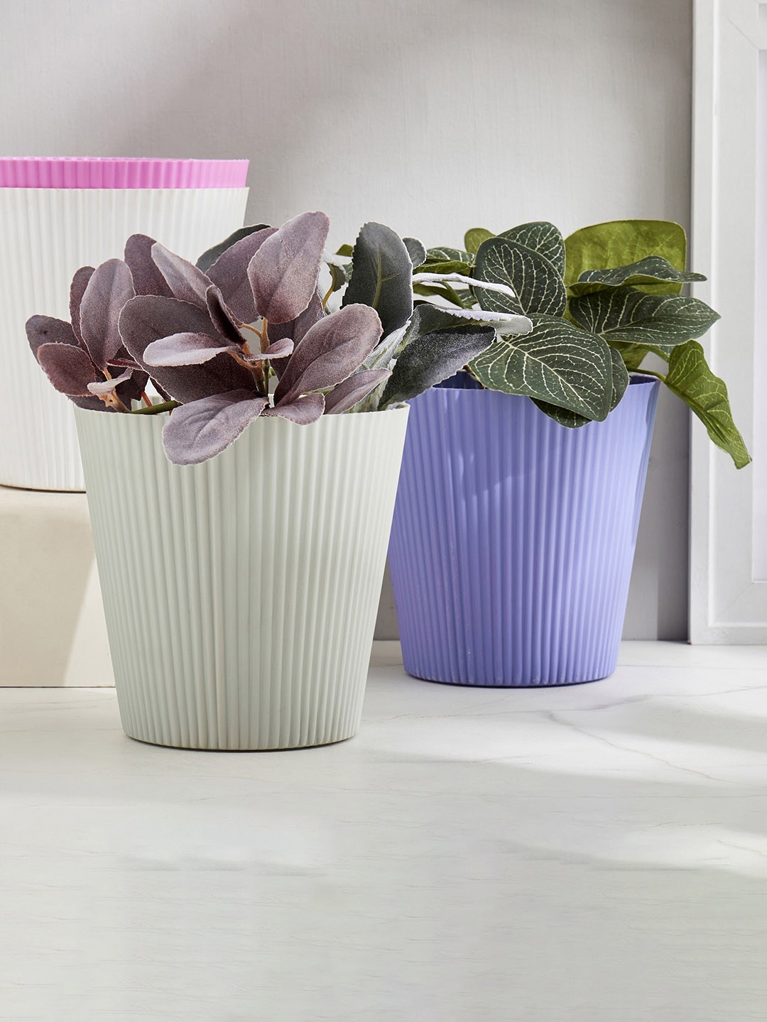 

Lets Garden Radicle Home Centre Pink Ribbed Textured Planters