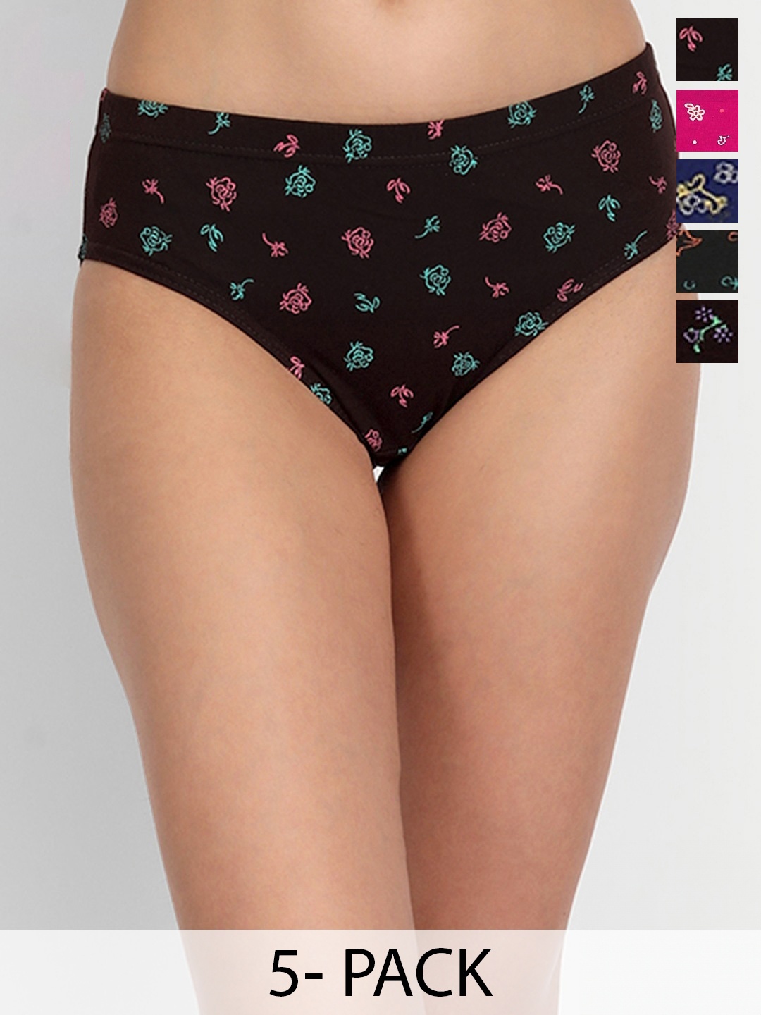 

T.T. Pearl Pure Cotton Pack Of 5 Floral Printed Assorted Anti Microbial Briefs