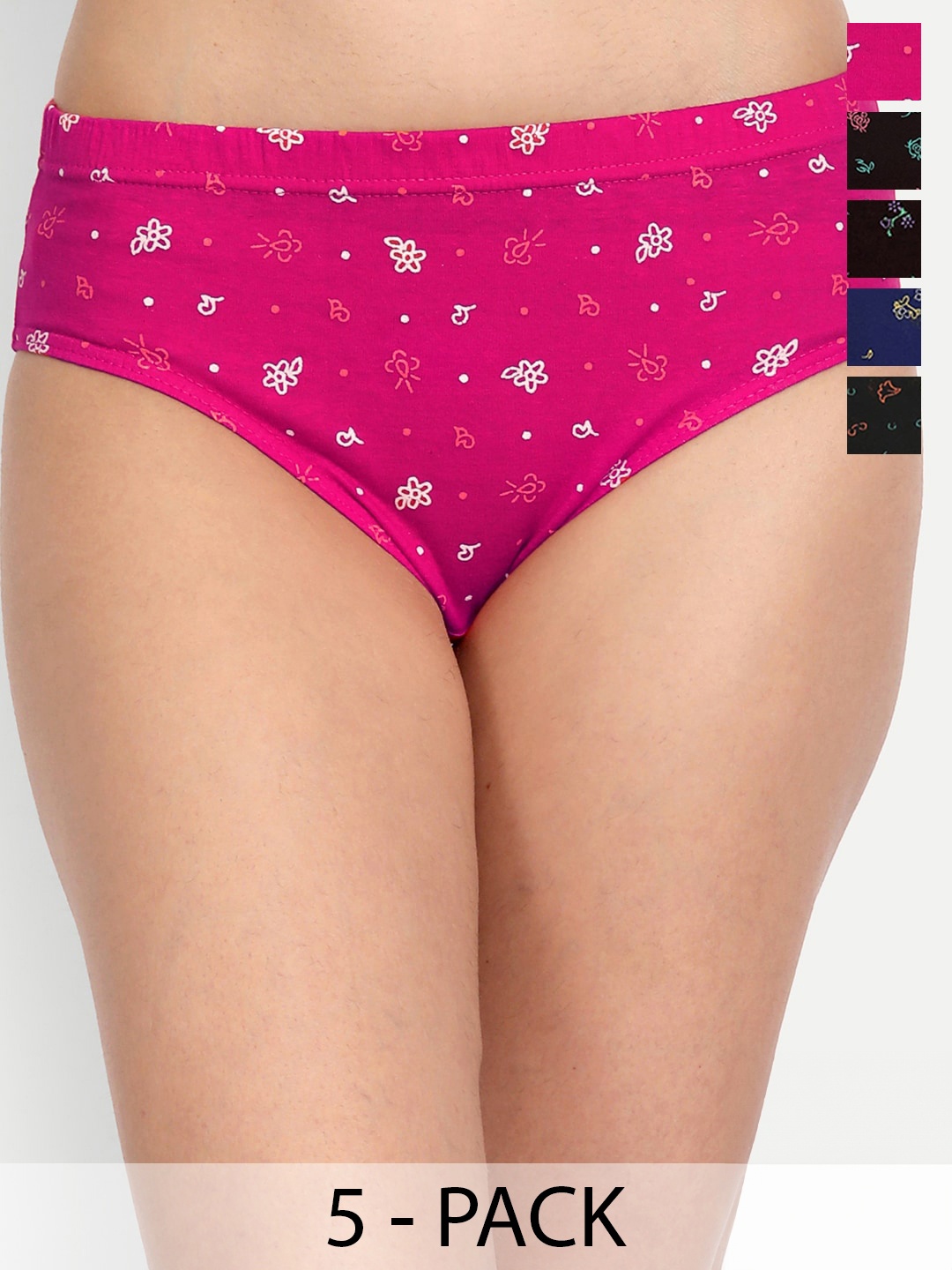 

T.T. Pearl Pure Cotton Pack Of 5 Assorted Floral Printed Anti Microbial Briefs
