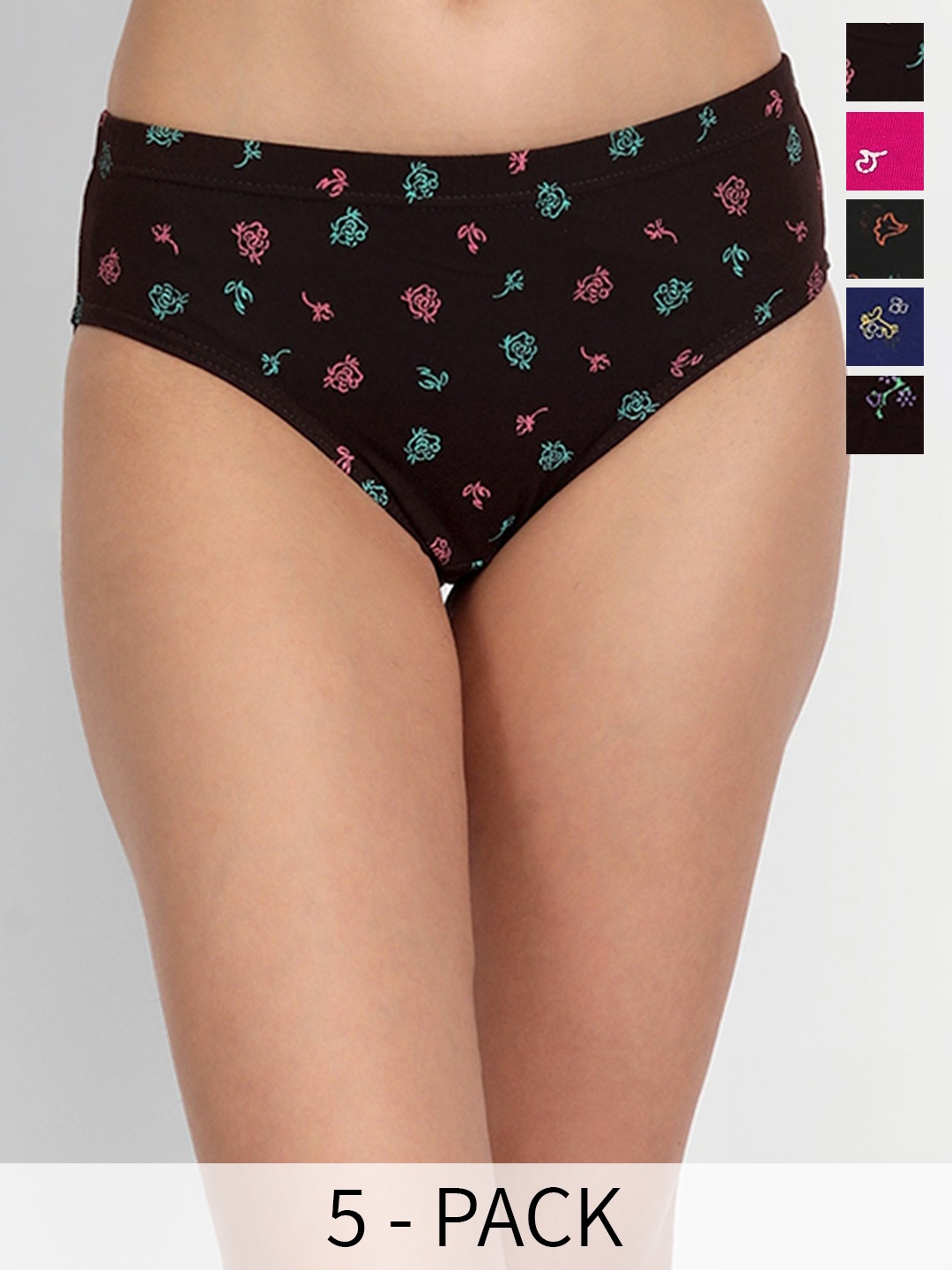 

T.T. Women Pack Of 5 Pure Cotton Pearl Assorted Floral Printed Anti Microbial Briefs