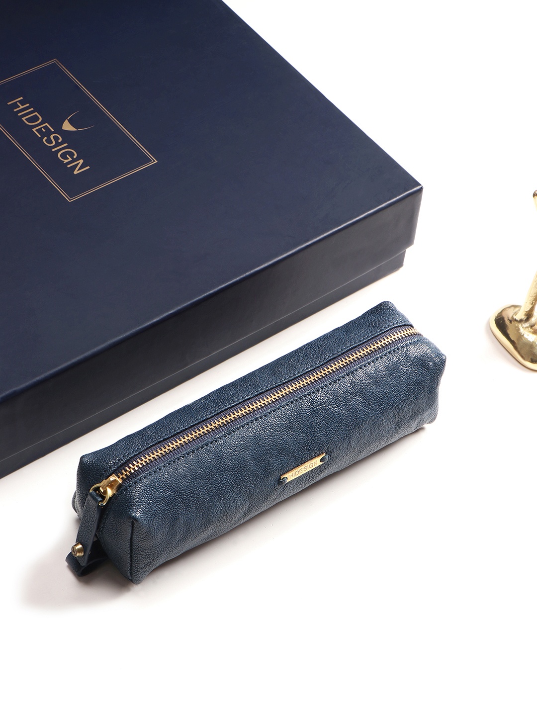 

Hidesign Unisex Bilbo Brand Logo Detail Leather Stationery Pouch, Navy blue