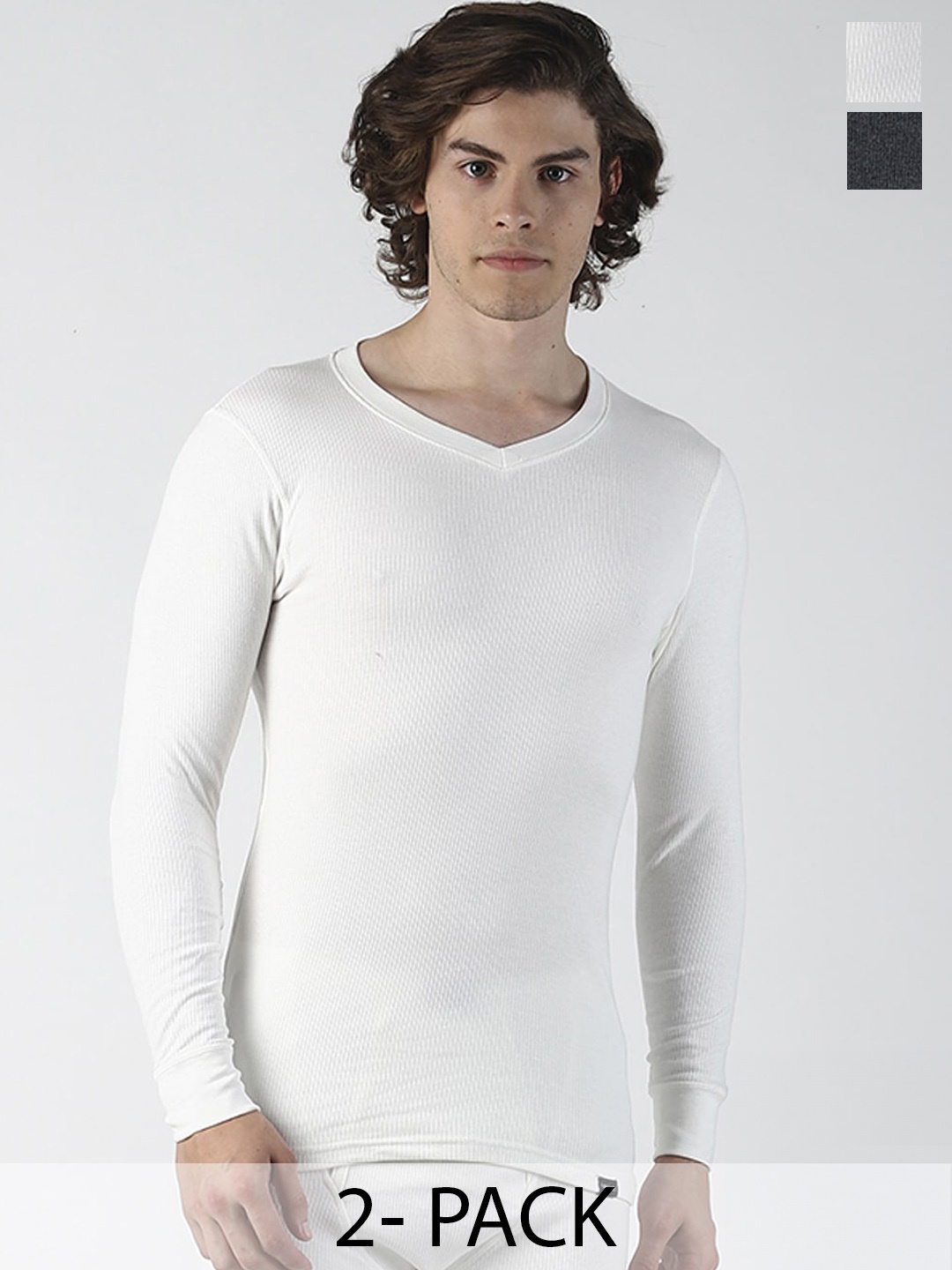 

Force NXT Pack Of 2 V-Neck Cotton Thermal Tops, Grey