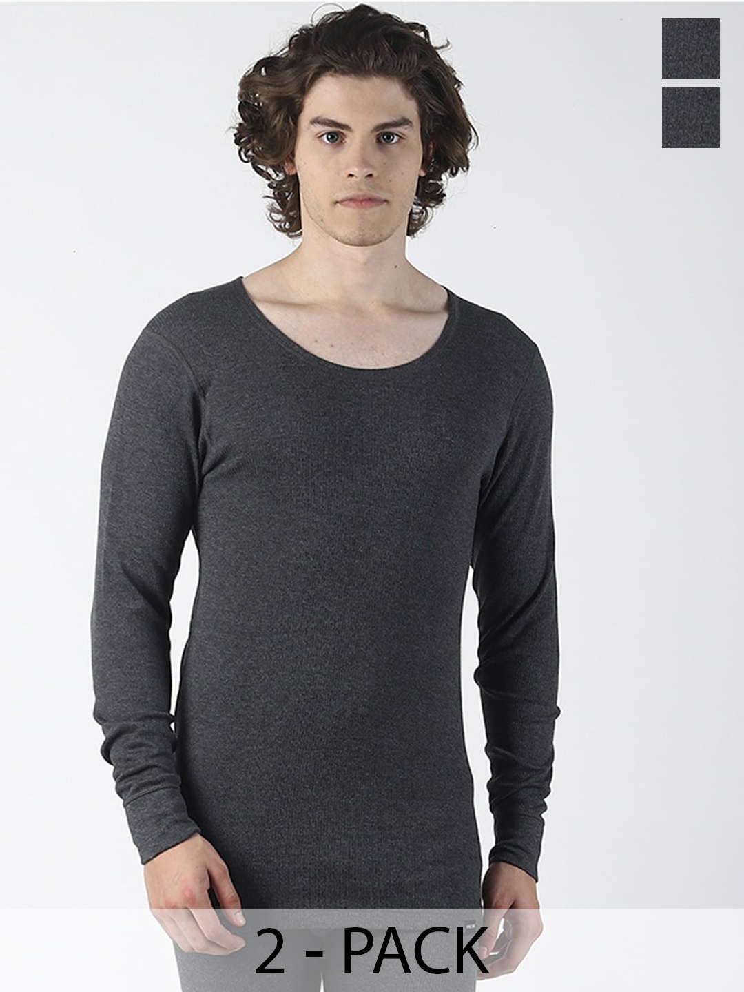 

Force NXT Pack Of 2 Ribbed Cotton Thermal Tops, Grey