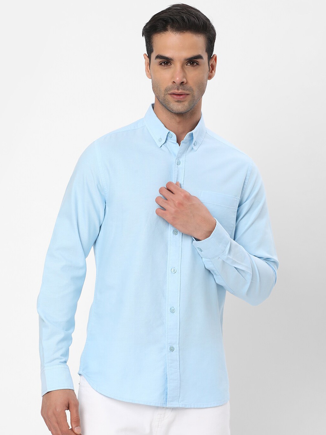 

R&B Button-Down Collar Cotton Casual Shirt, Grey