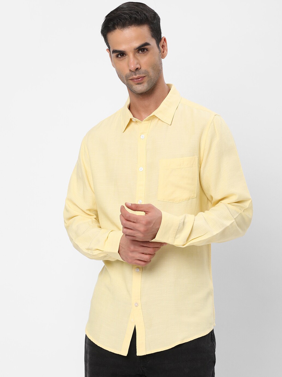 

R&B Spread Collar Casual Shirt, White