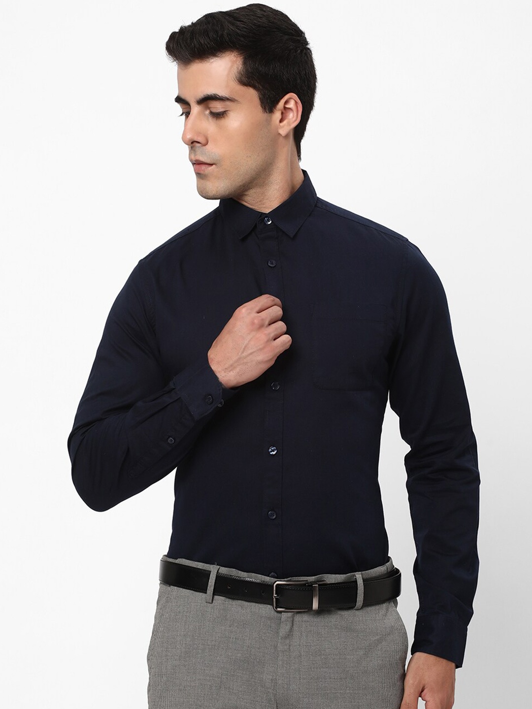 

R&B Spread Collar Cotton Casual Shirt, Blue