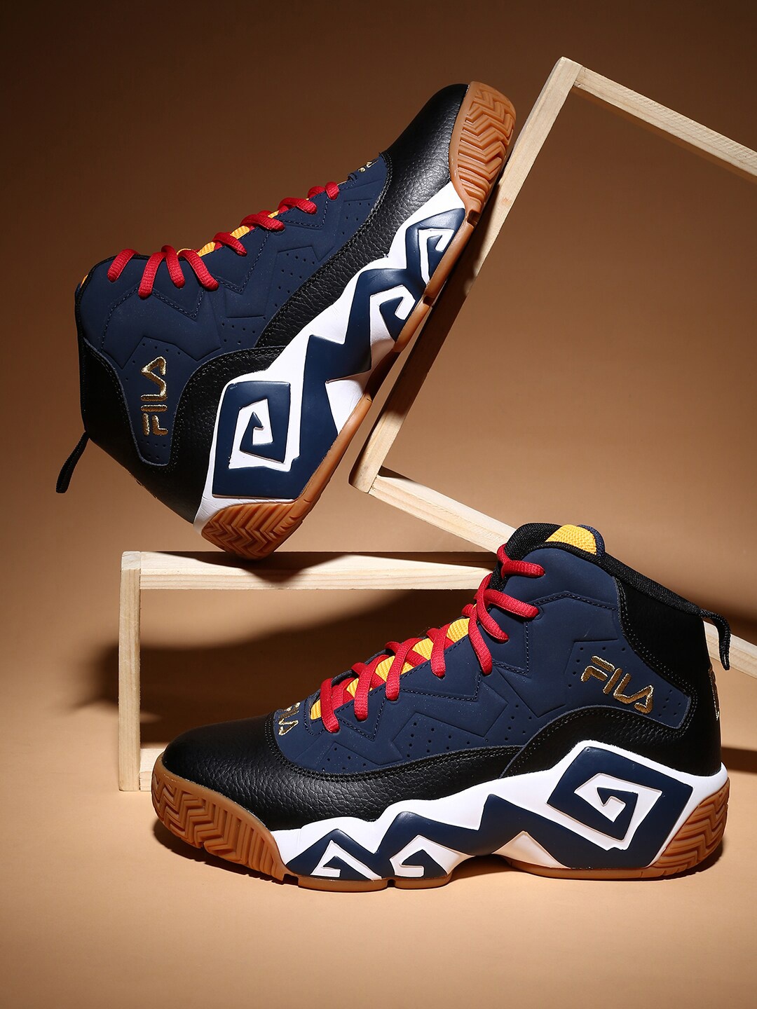 

FILA Men Perforated Mid-Top Basketball Shoes, Navy blue
