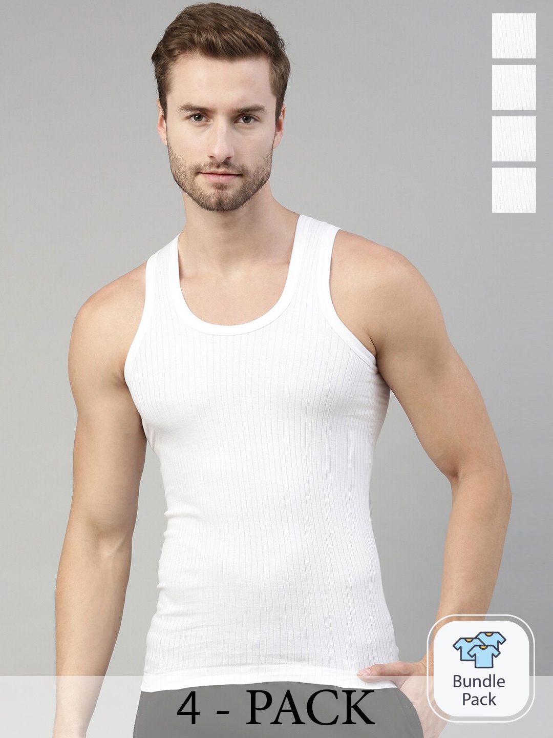 

DIXCY SCOTT Pack Of 4 Pure Cotton Sleeveless Innerwear Vests Designer Rn_4, White