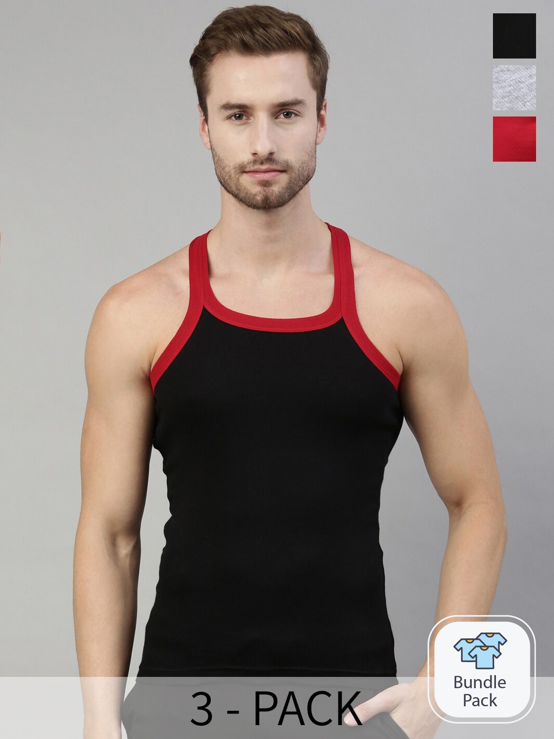 

DIXCY SCOTT Pack Of 3 Cotton Sleeveless Innerwear Vests, Red