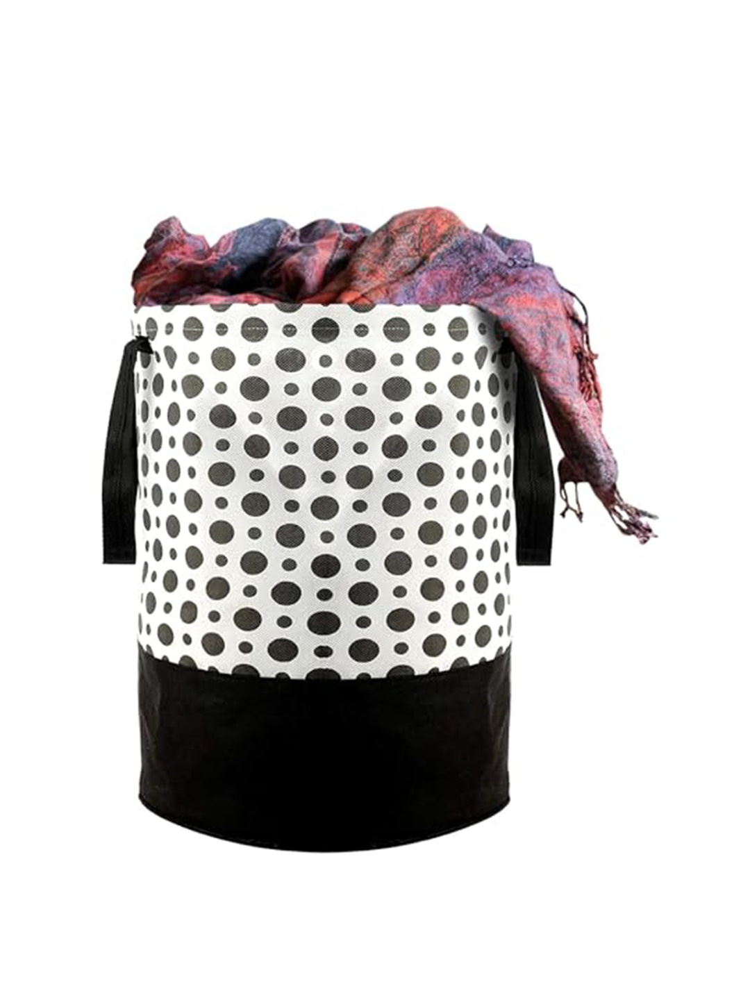 

Perpetual White & Black Printed Waterproof Foldable Laundry Basket Bag With Handle