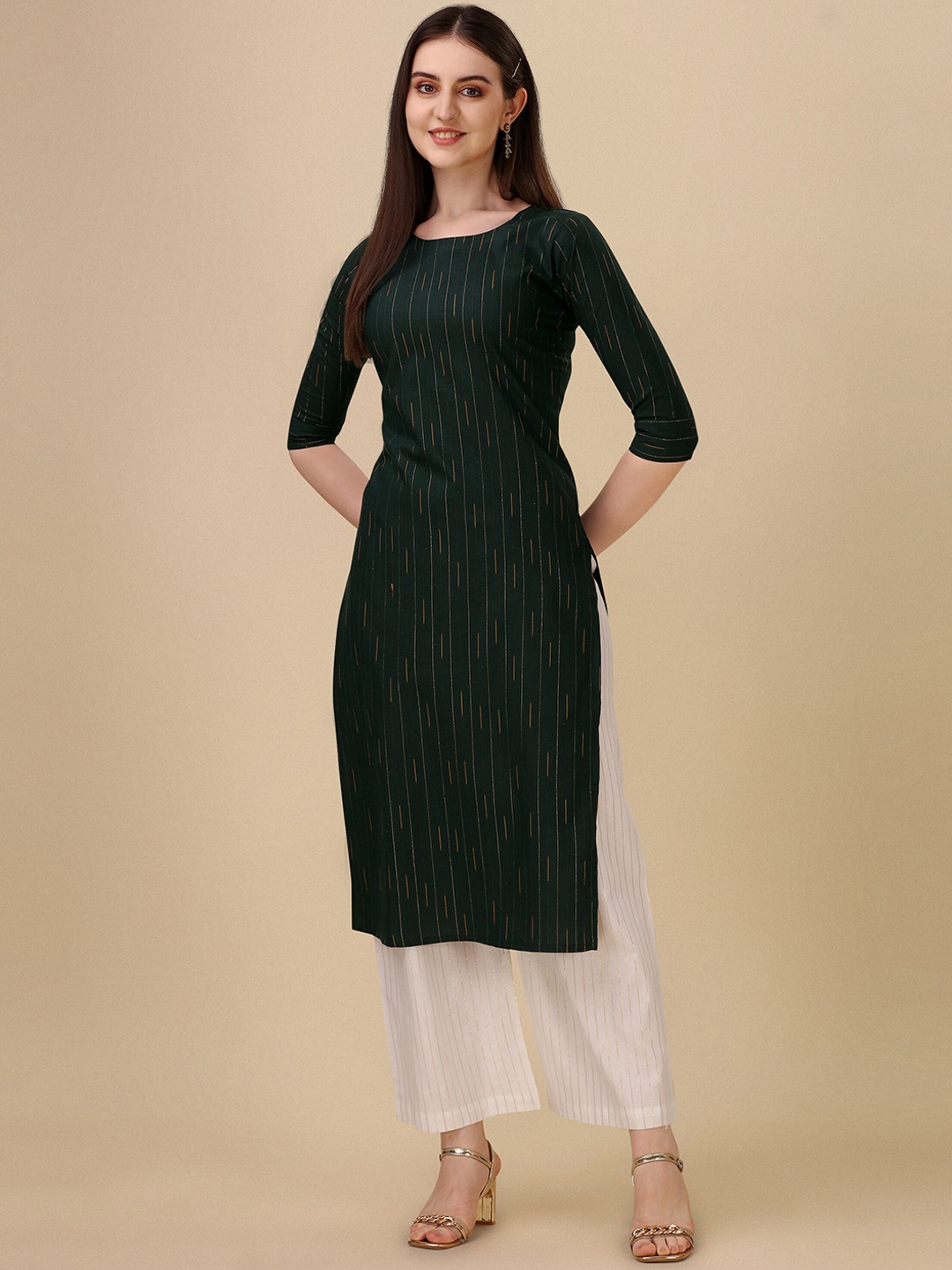 

Wedani Striped Cotton Straight Kurta, Teal
