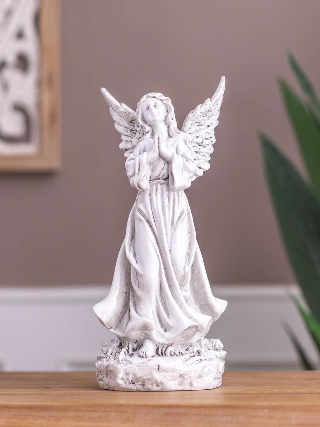 

THEDECORKART White Textured Angel Ceramic Figurine Showpiece