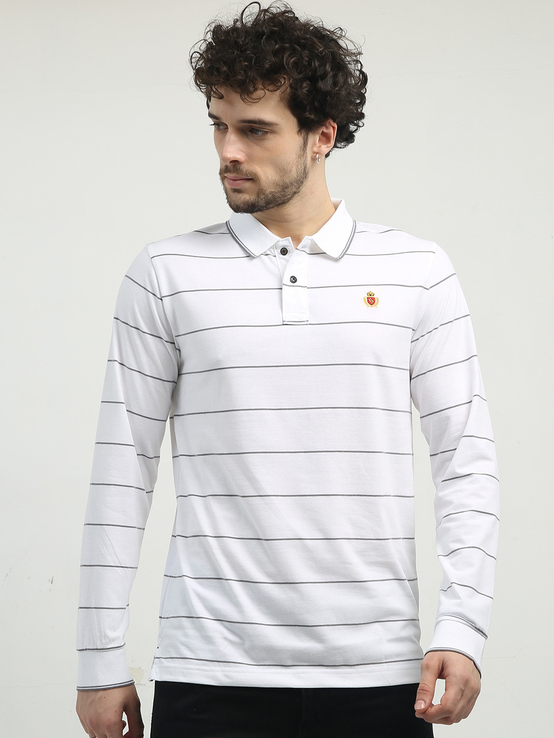 

Classic Polo Striped Polo Collar Slim Fit Cotton T-Shirt, White