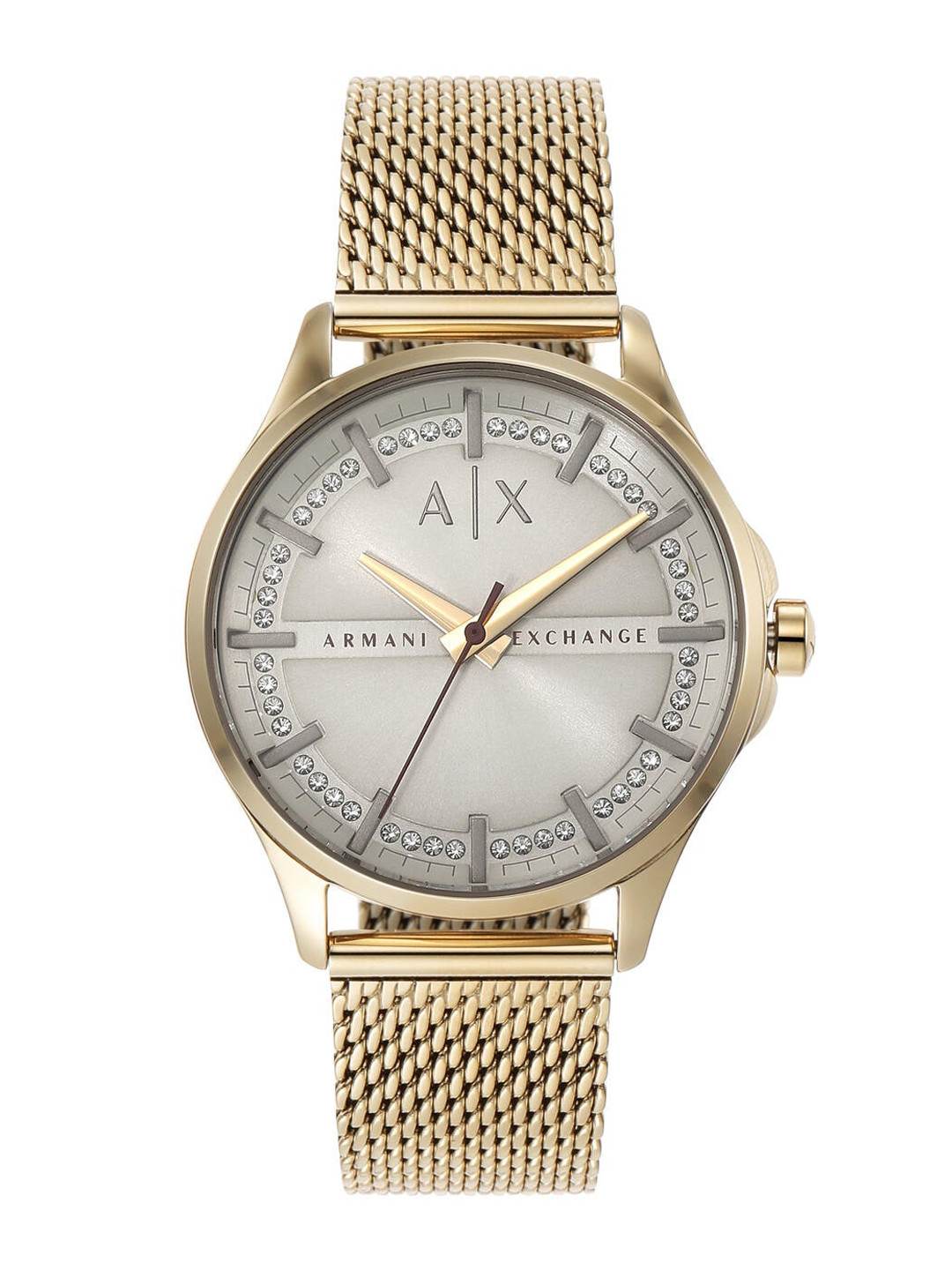 

Armani Exchange Women Embellished Dial & Bracelet Style Straps Analogue Watch AX5274, Gold