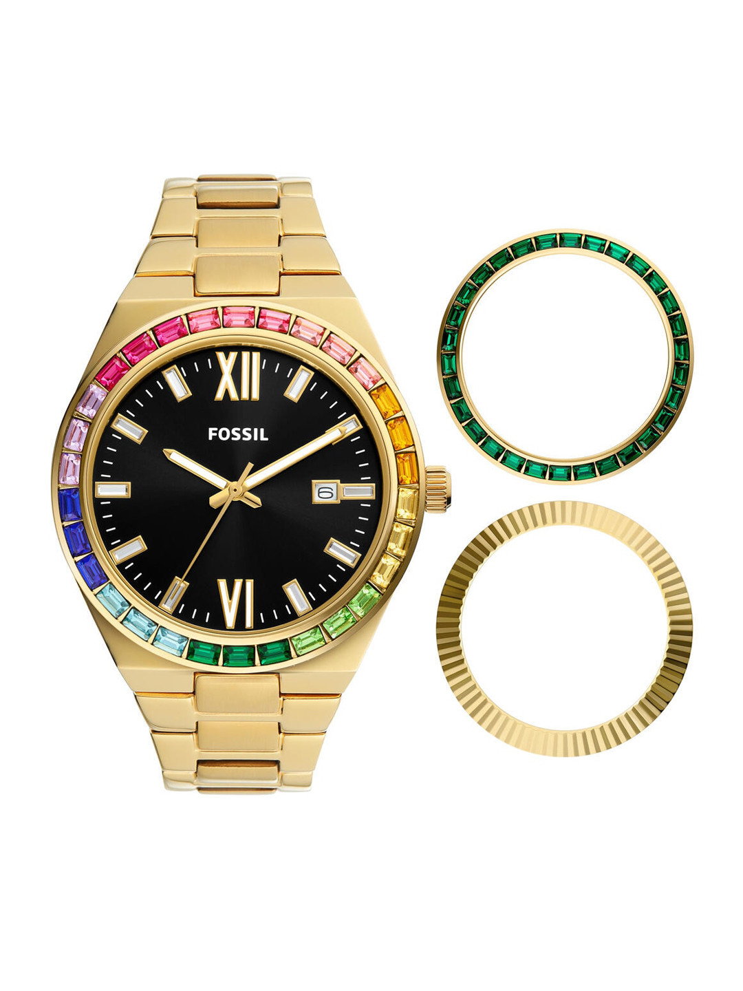 

Fossil Scarlette Women Black Embellished Dial Analogue Watch ES5311SET, Gold