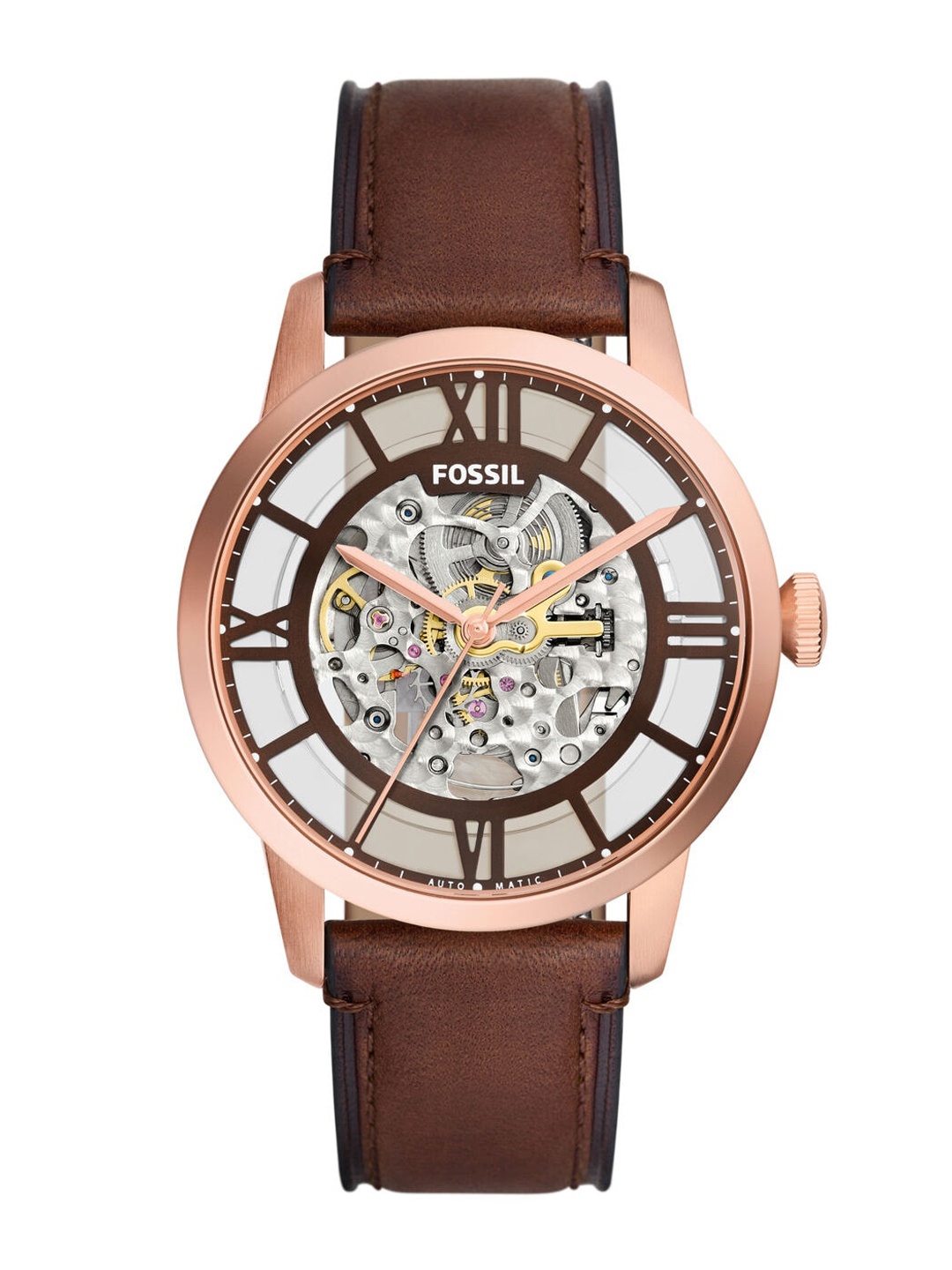 

Fossil Townsman Men Skeleton Dial Analogue Automatic Motion Powered Watch ME3259, Brown