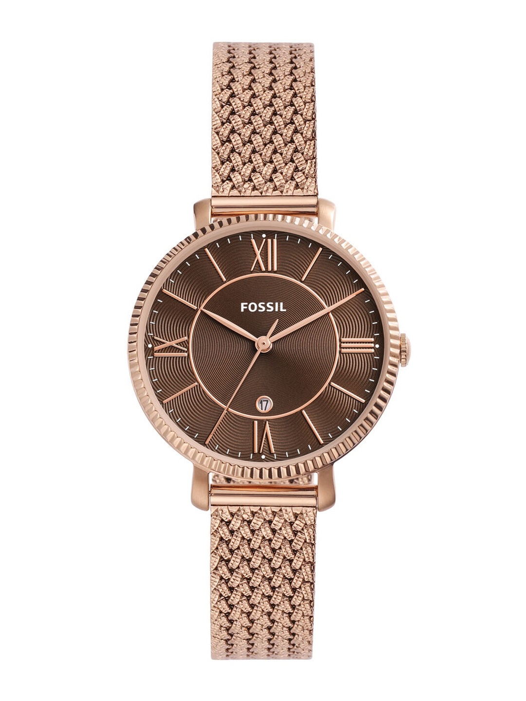 

Fossil Women Printed Dial Stainless Steel Bracelet Style Straps Analogue Watch ES5322, Rose gold