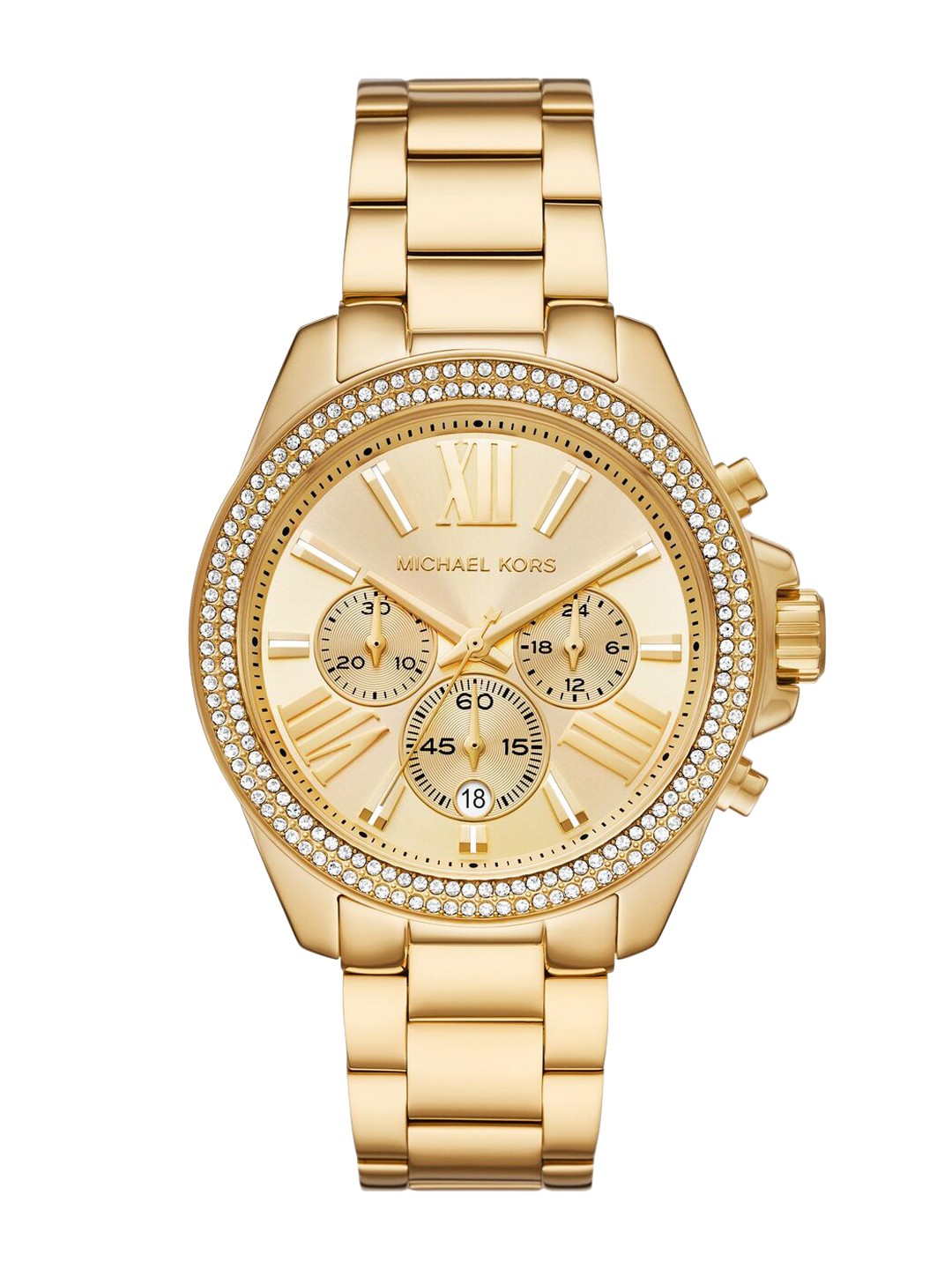 

Michael Kors Wren Women Embellished Stainless Steel Bracelet Style Analogue Watch MK7428, Gold