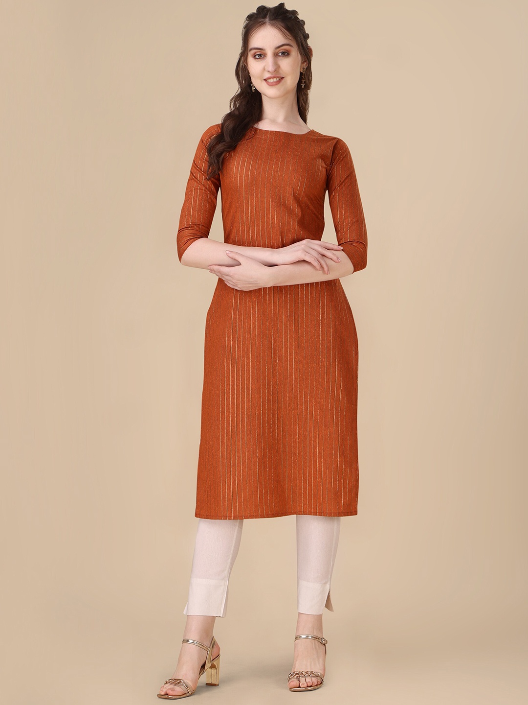 

Wedani Striped Cotton Straight Kurta, Orange