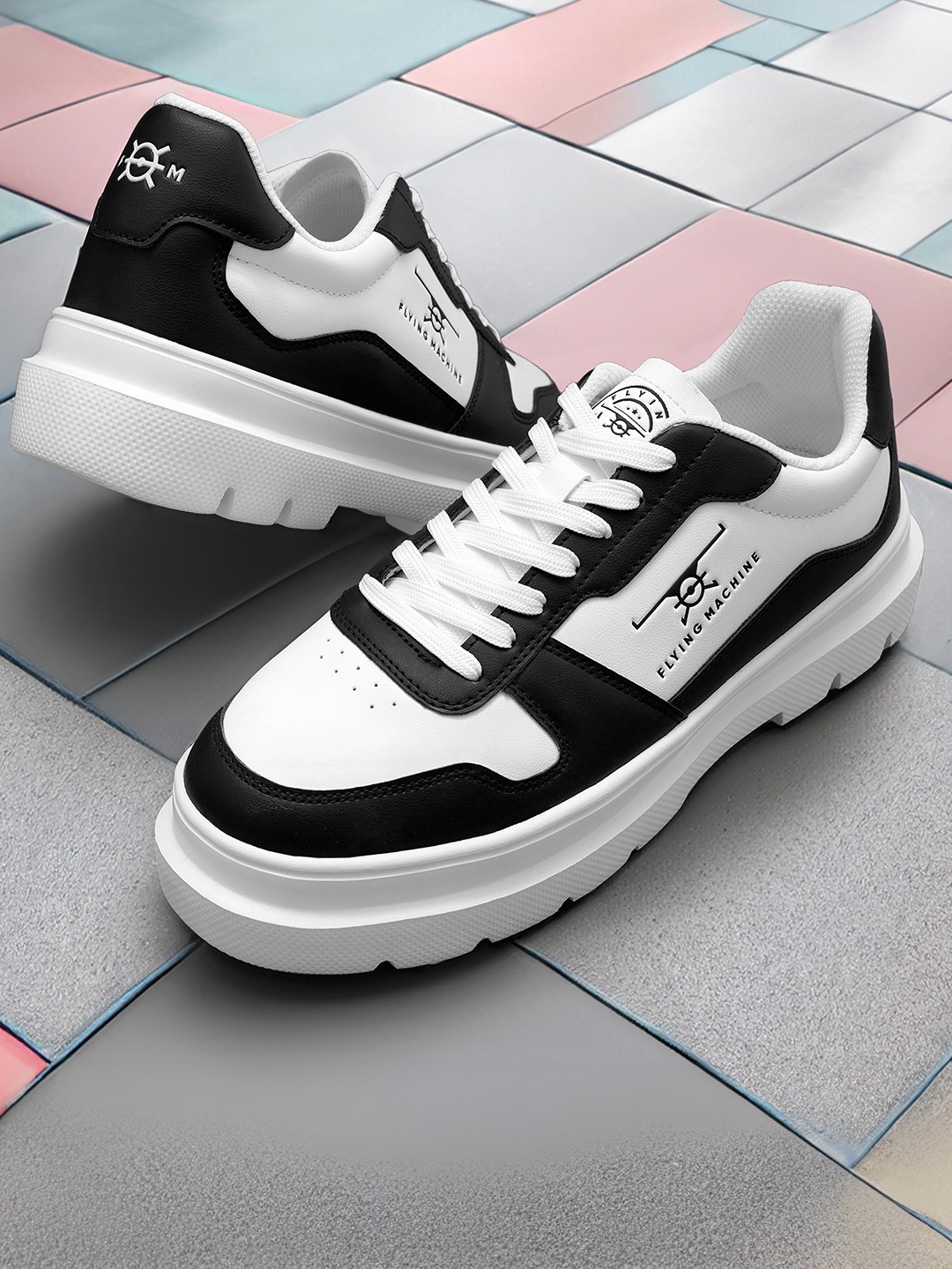 

Flying Machine Men Colourblocked PU Sneakers With Perforations Detail, Black