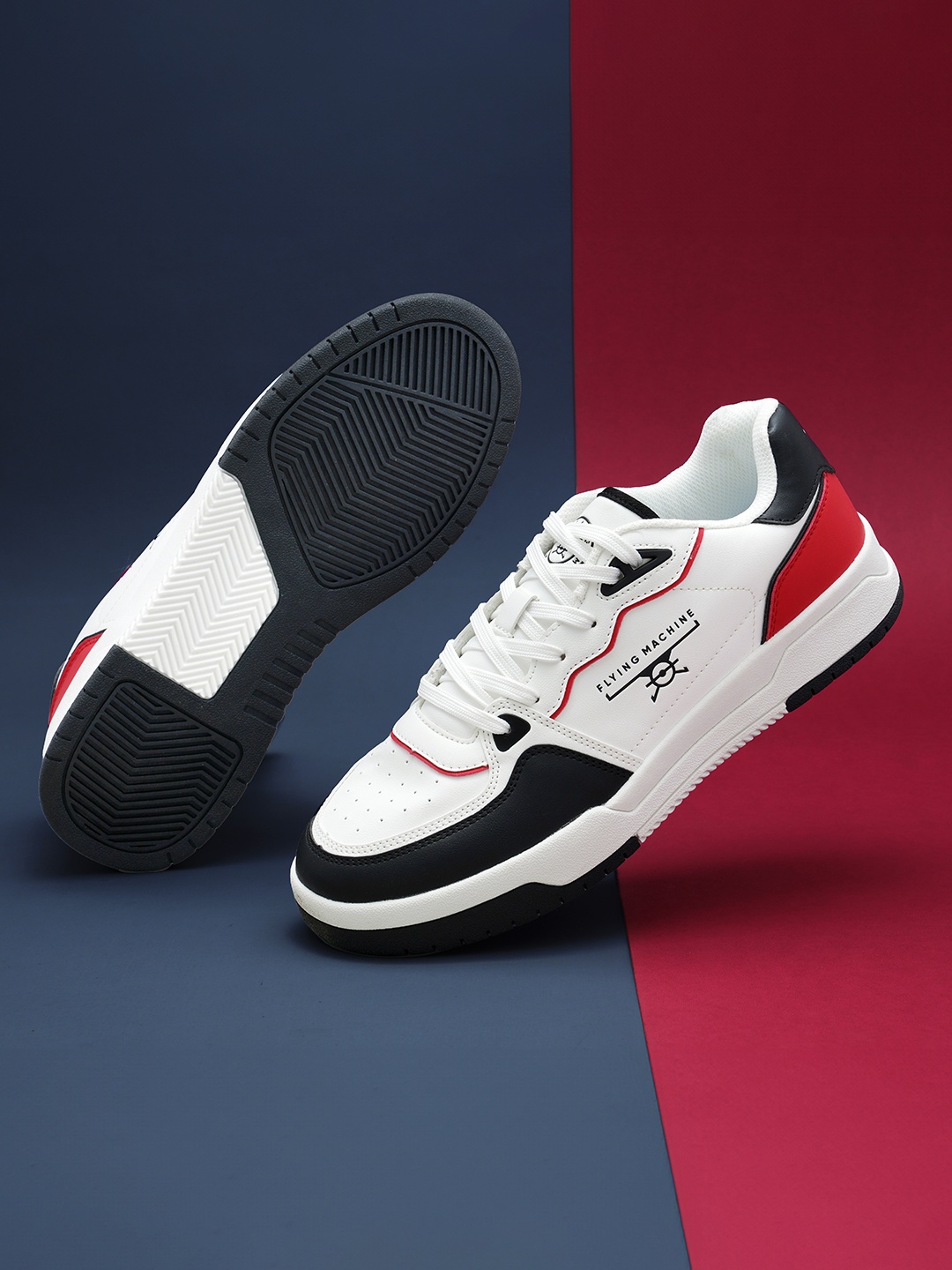 

Flying Machine Men Colourblocked & Perforations PU Sneakers, White