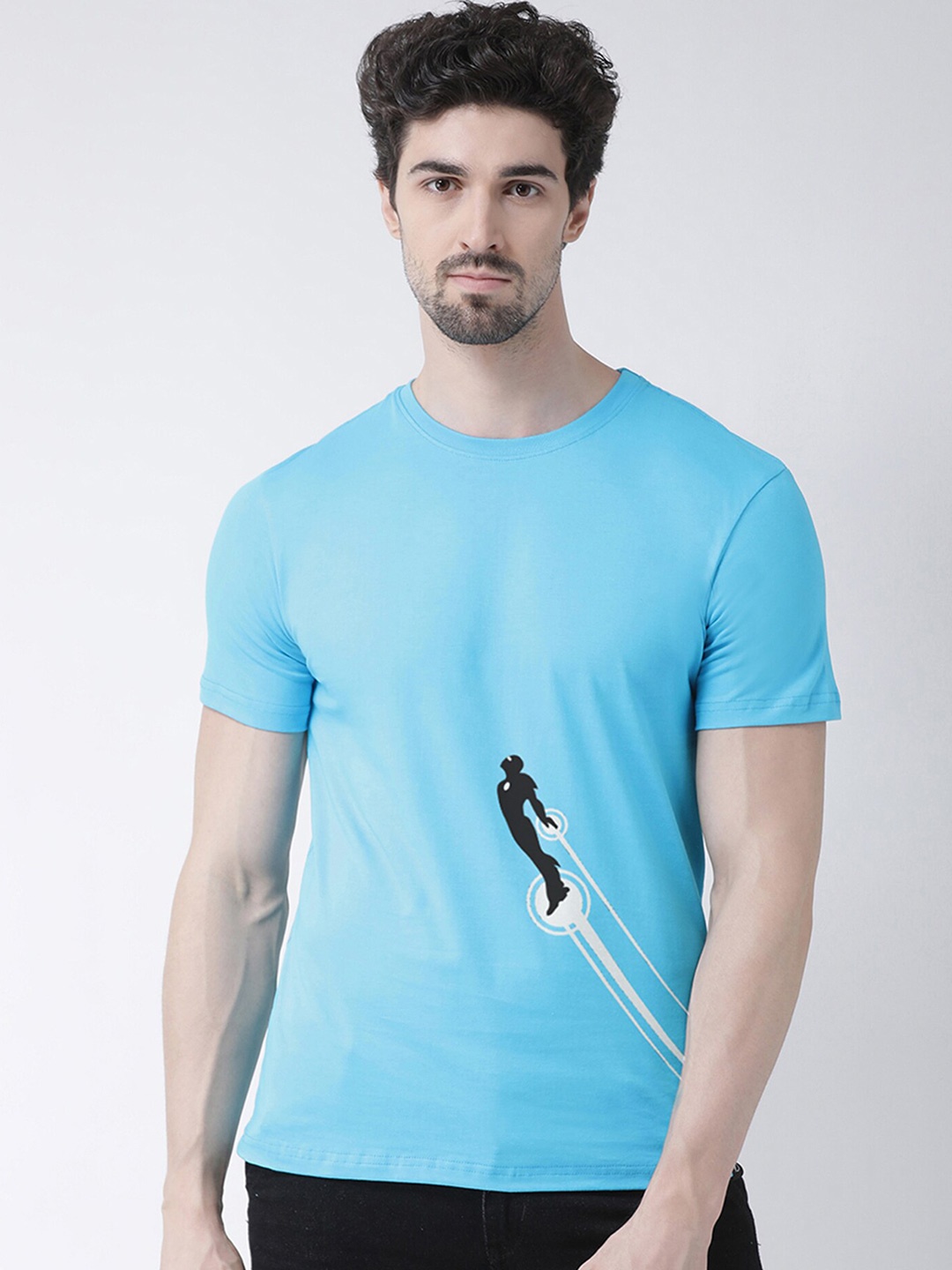 

Friskers Graphic Printed Cotton Slim Fit T-shirt, Turquoise blue