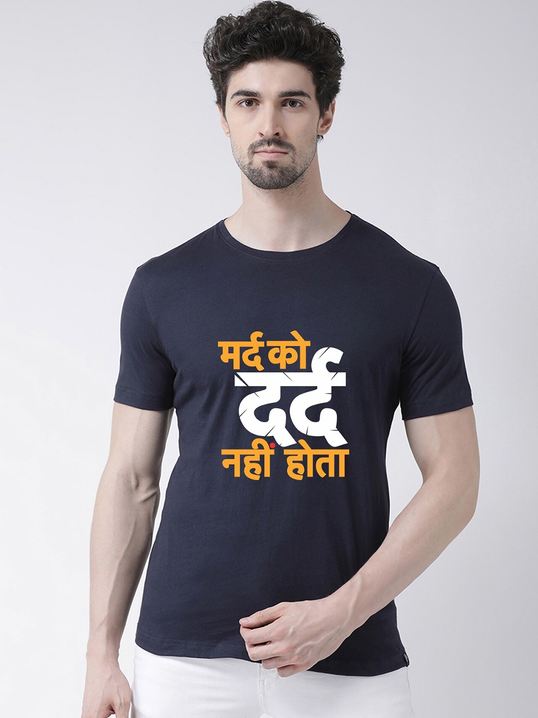 

Friskers Typography Printed Cotton Slim Fit T-shirt, Navy blue