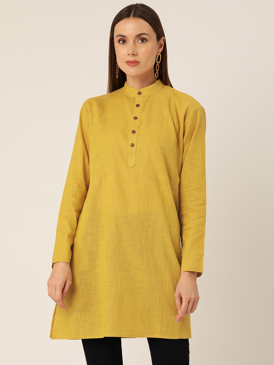 

Molcha Women Solid Pure Cotton Kurti, Mustard