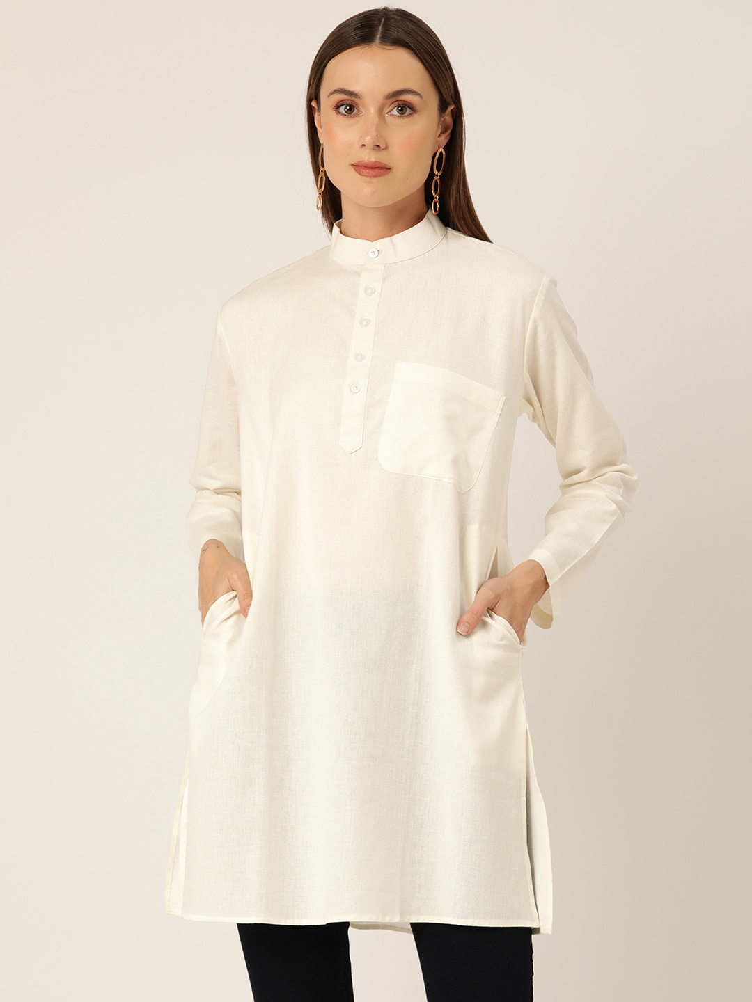 

Molcha Women Solid Pure Cotton Kurti, Off white