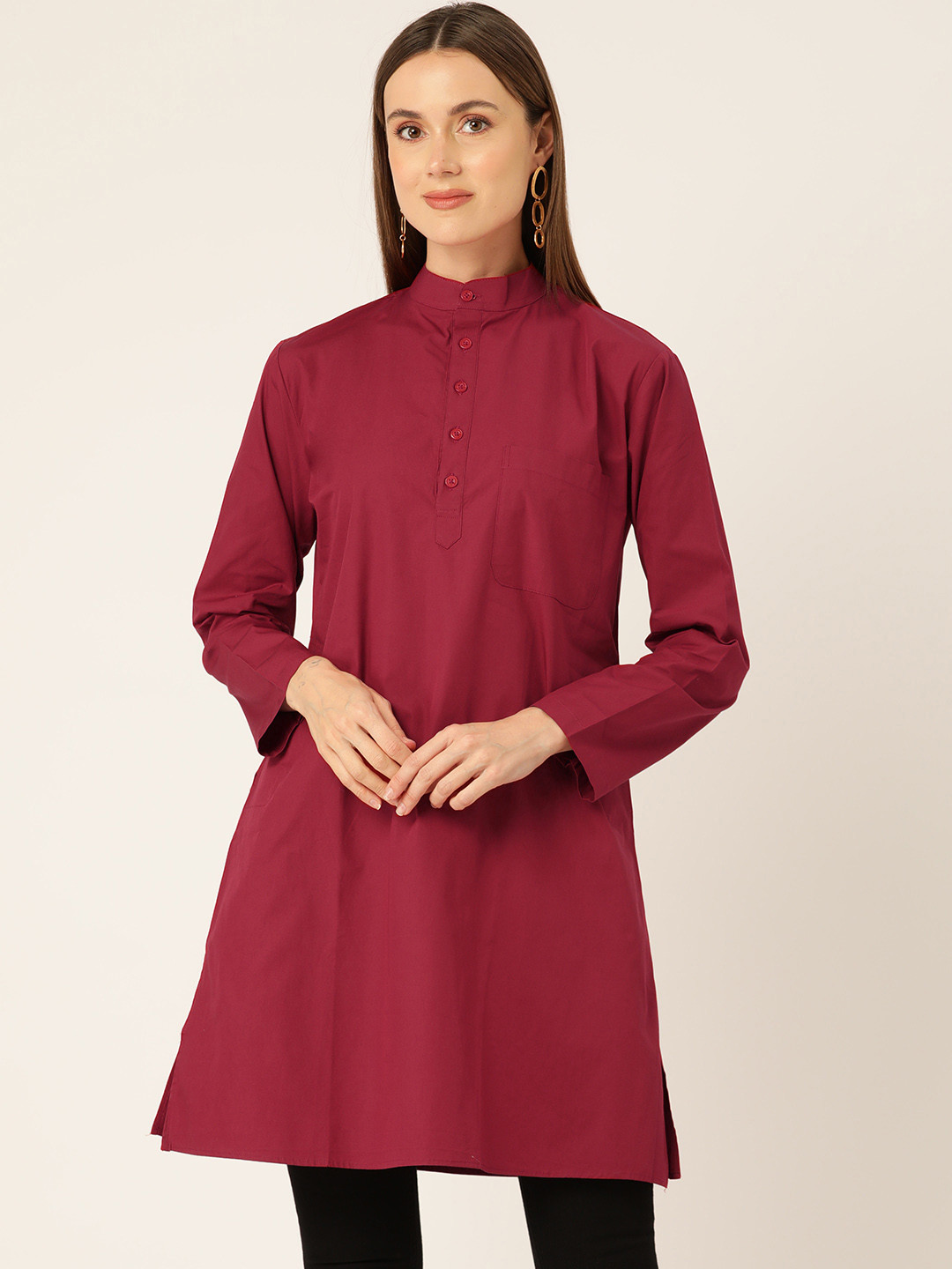 

Molcha Women Solid Pure Cotton Kurti, Maroon