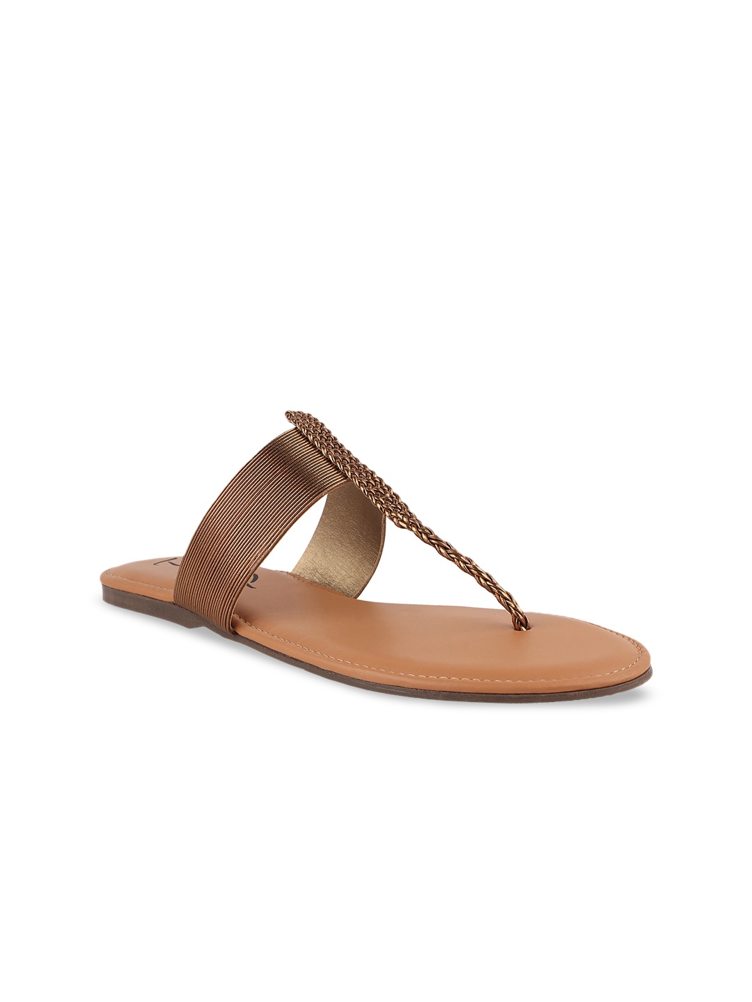 

THE WHITE POLE Textured Ethnic T-Strap Flats, Gold