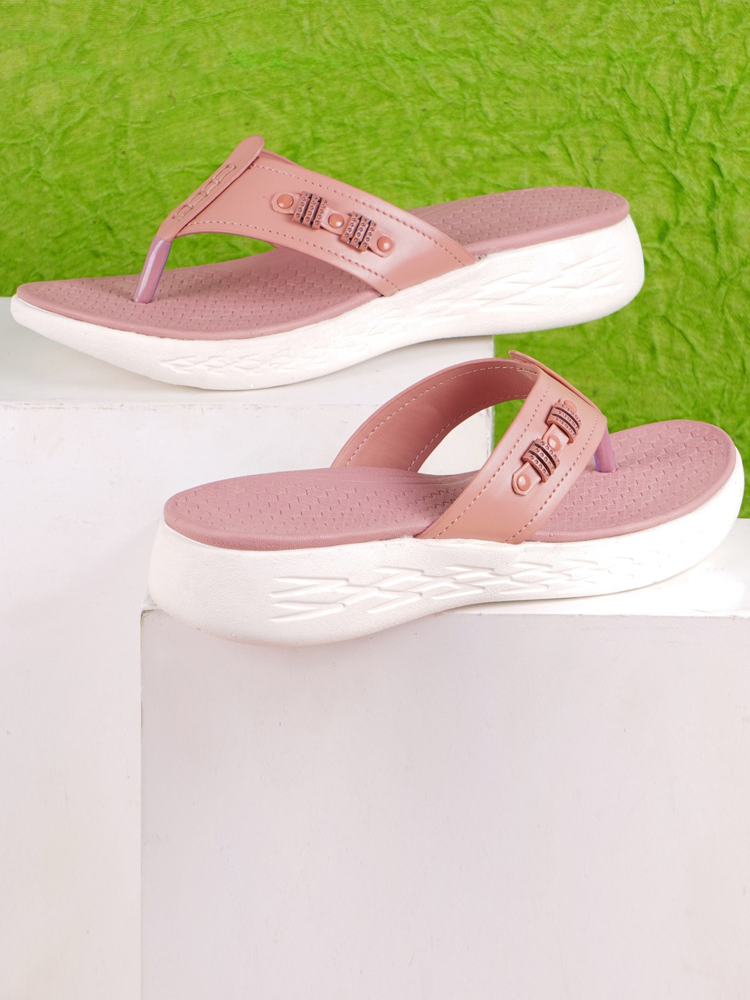 

THE WHITE POLE Ethnic Embellished Open Toe Flats, Pink